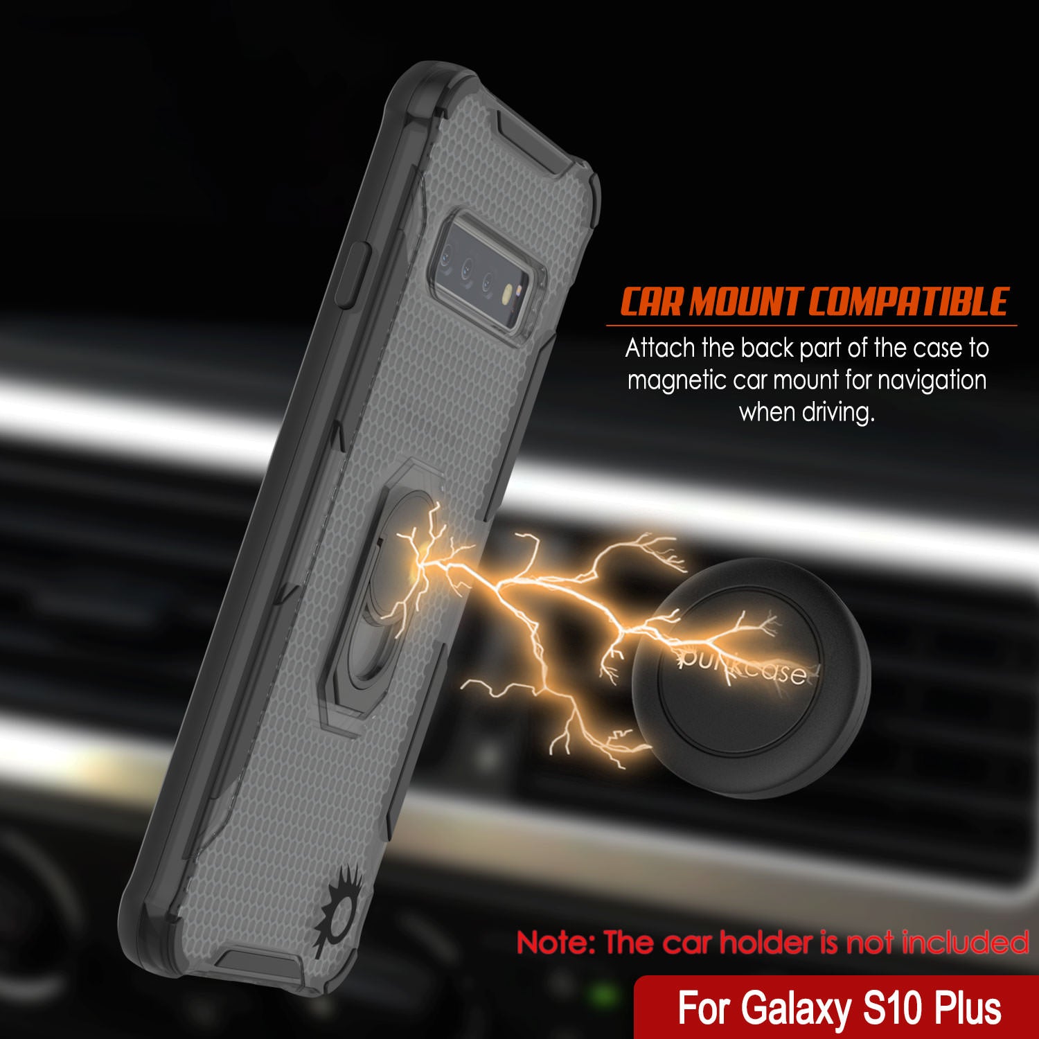 Punkcase Galaxy S10 Plus Case [Magnetix 2.0 Series] Clear Protective TPU Cover W/Kickstand [Black]