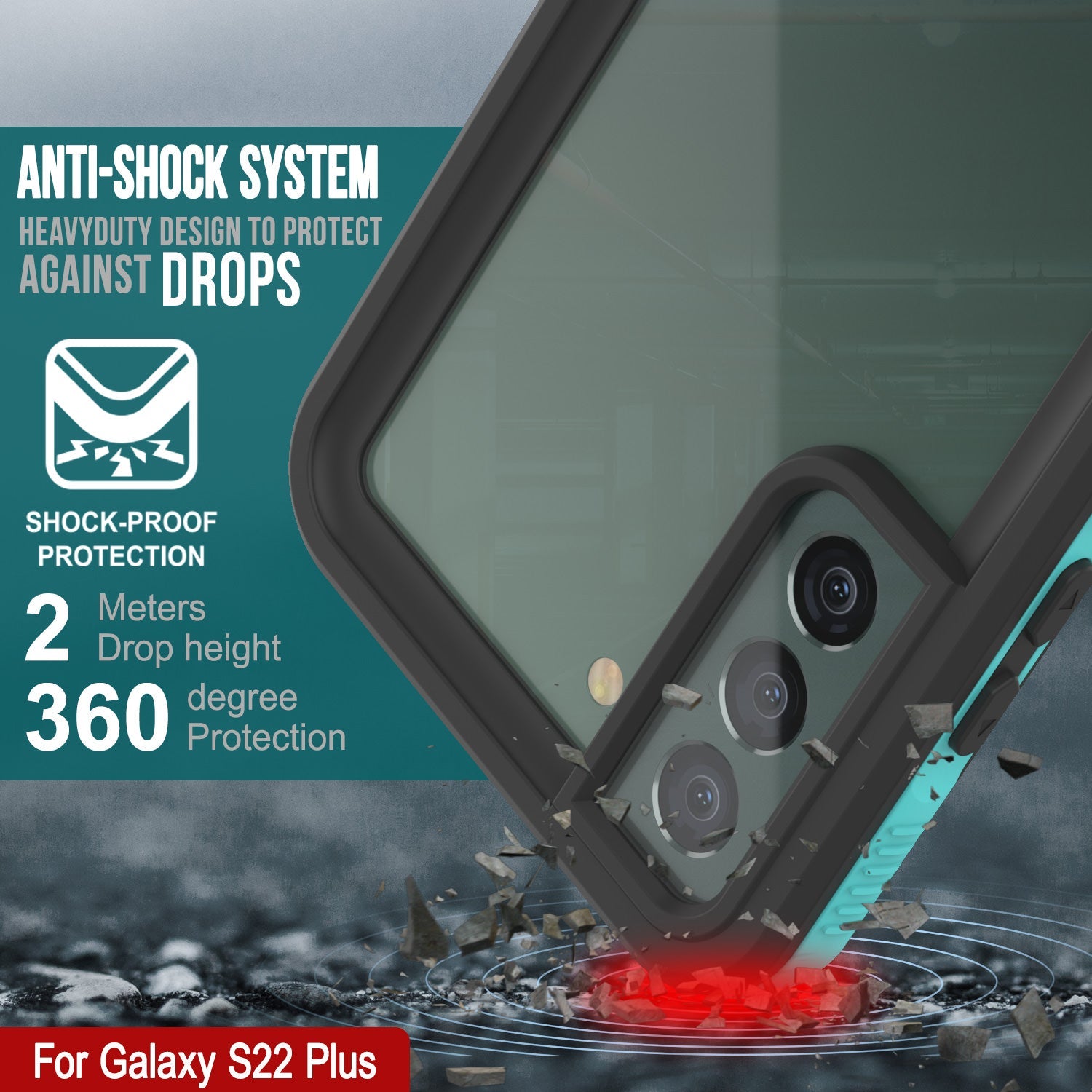 Galaxy S22+ Plus Waterproof Case PunkCase Ultimato Teal Thin 6.6ft Underwater IP68 Shock/Snow Proof [Teal]