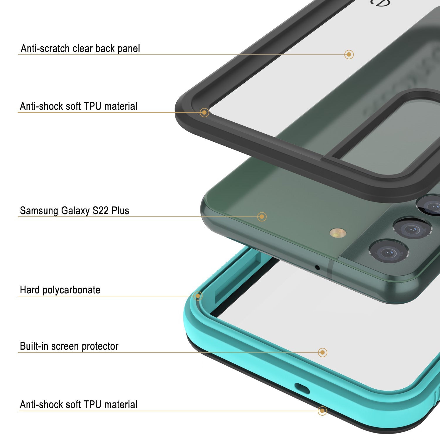 Galaxy S22+ Plus Waterproof Case PunkCase Ultimato Teal Thin 6.6ft Underwater IP68 Shock/Snow Proof [Teal]