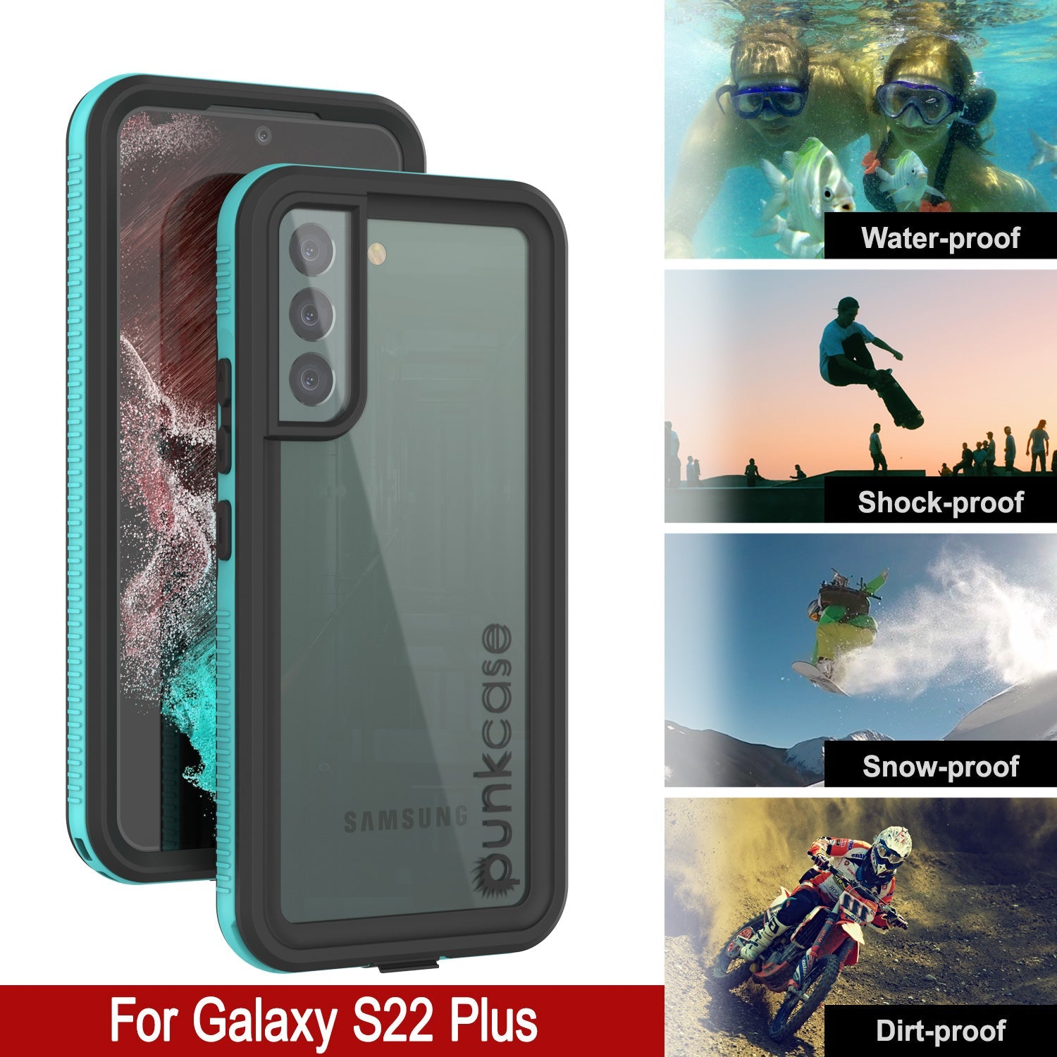 Galaxy S22+ Plus Waterproof Case PunkCase Ultimato Teal Thin 6.6ft Underwater IP68 Shock/Snow Proof [Teal]