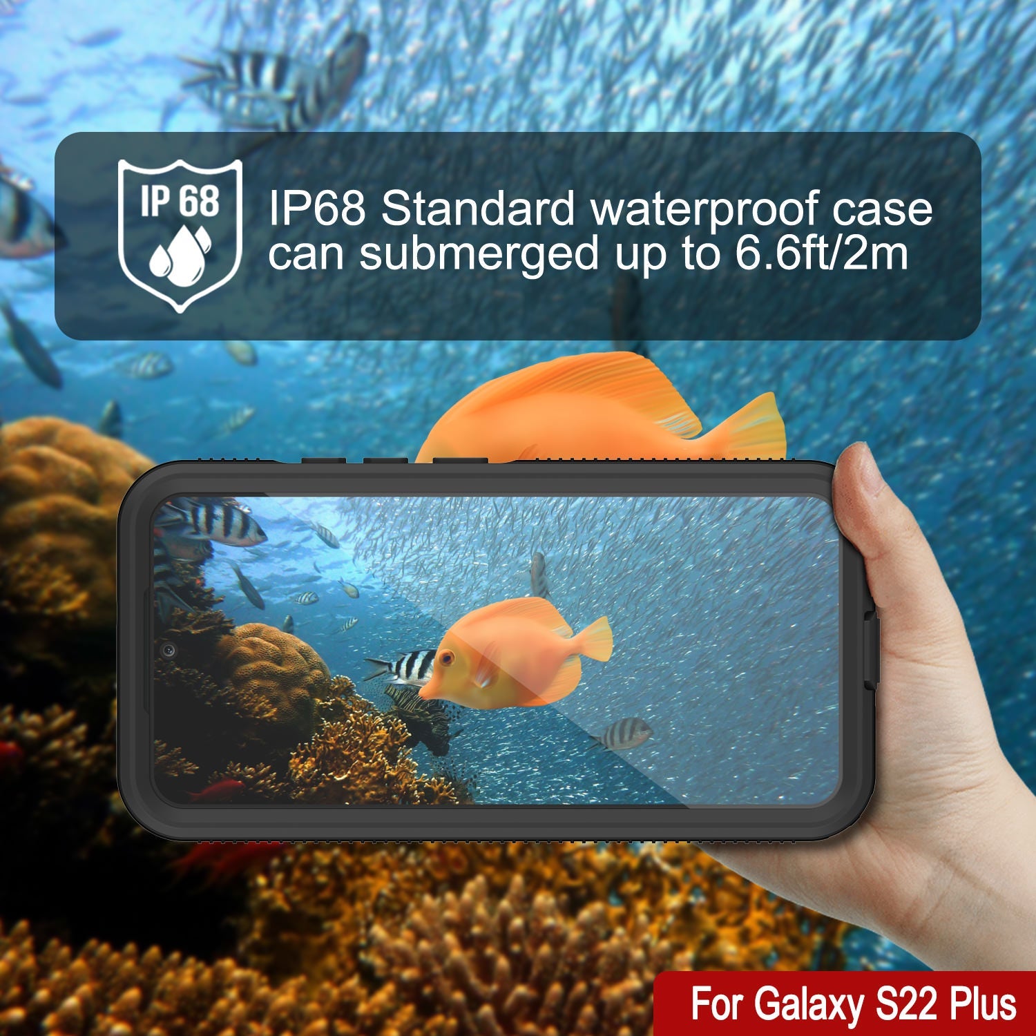 Galaxy S22+ Plus Waterproof Case PunkCase Ultimato Red Thin 6.6ft Underwater IP68 Shock/Snow Proof [Red]