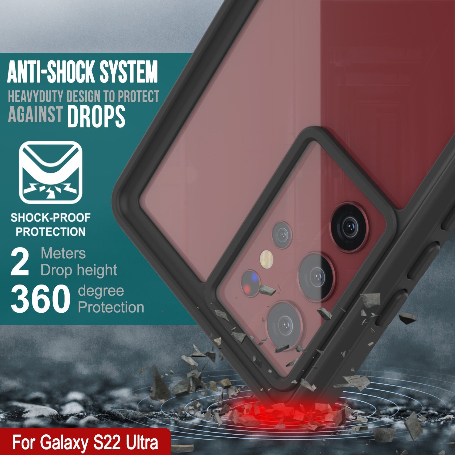 Galaxy S22 Ultra Water/ Shock/ Snowproof [Extreme Series] Slim Screen Protector Case [Red]