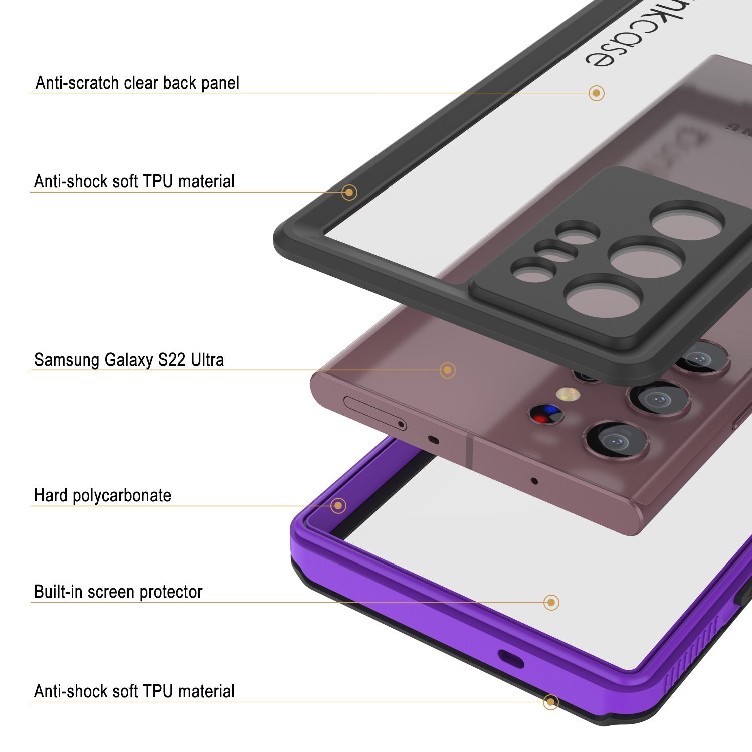 Galaxy S22 Ultra Waterproof Case PunkCase Ultimato Purple Thin 6.6ft Underwater IP68 Shock/Snow Proof [Purple]