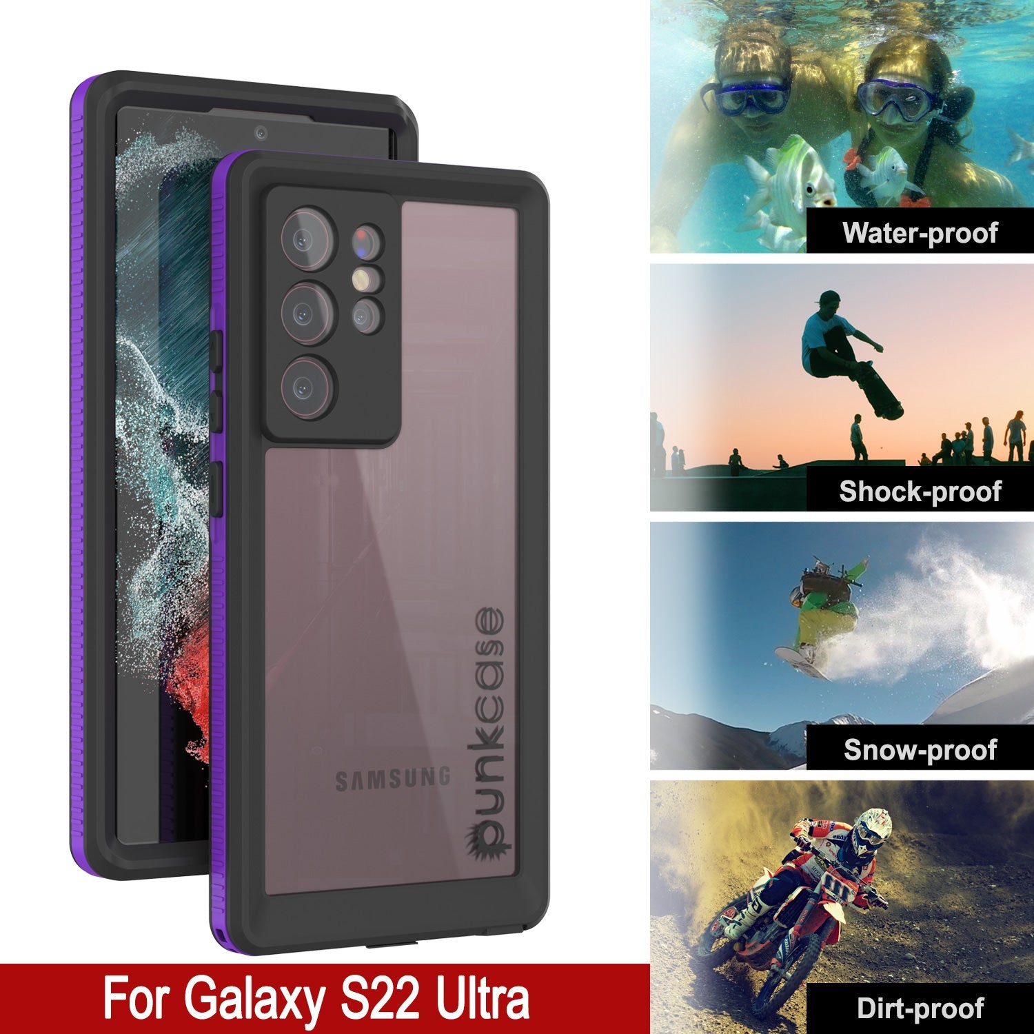 Galaxy S22 Ultra Waterproof Case PunkCase Ultimato Purple Thin 6.6ft Underwater IP68 Shock/Snow Proof [Purple]