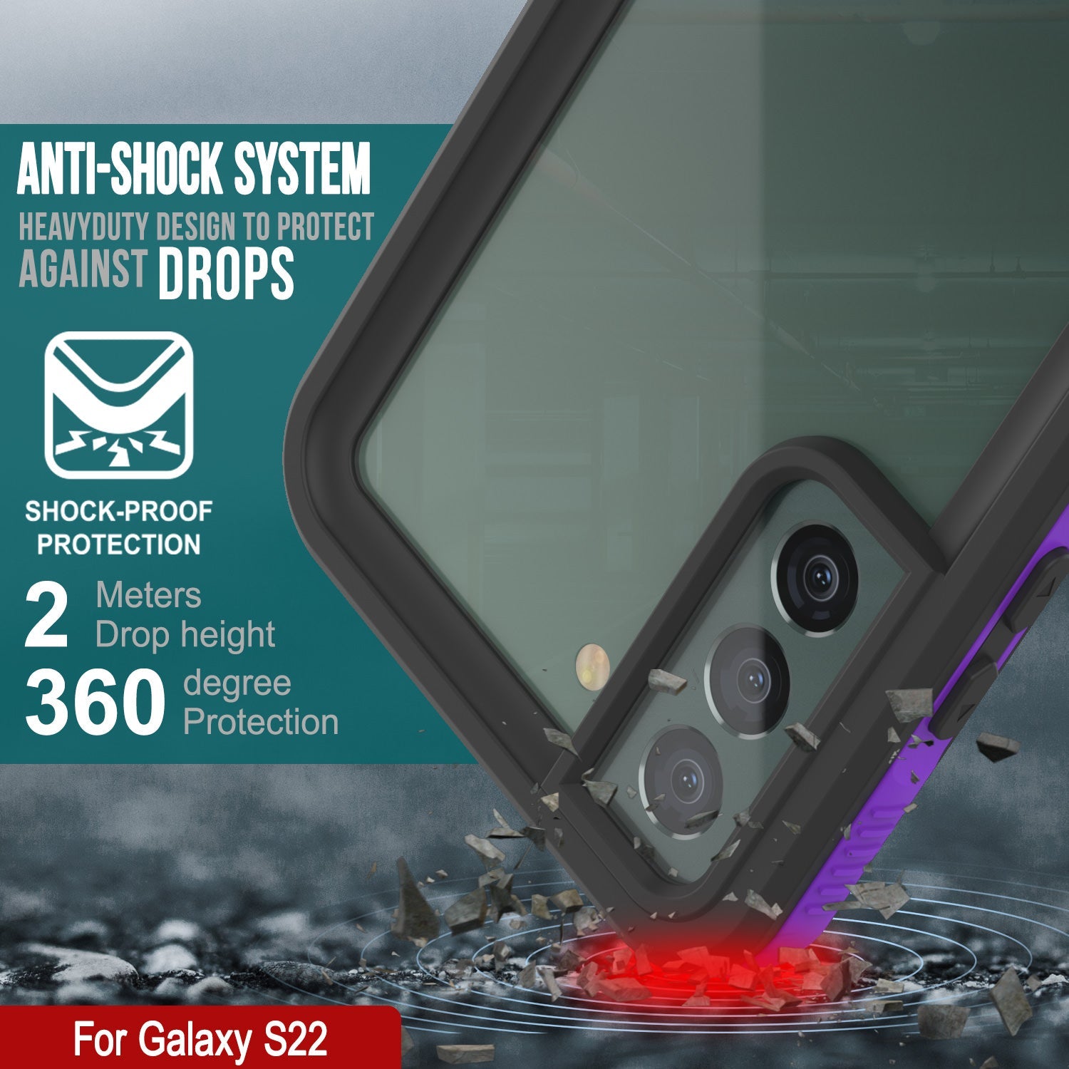 Galaxy S22 Waterproof Case PunkCase Ultimato Purple Thin 6.6ft Underwater IP68 Shock/Snow Proof [Purple]