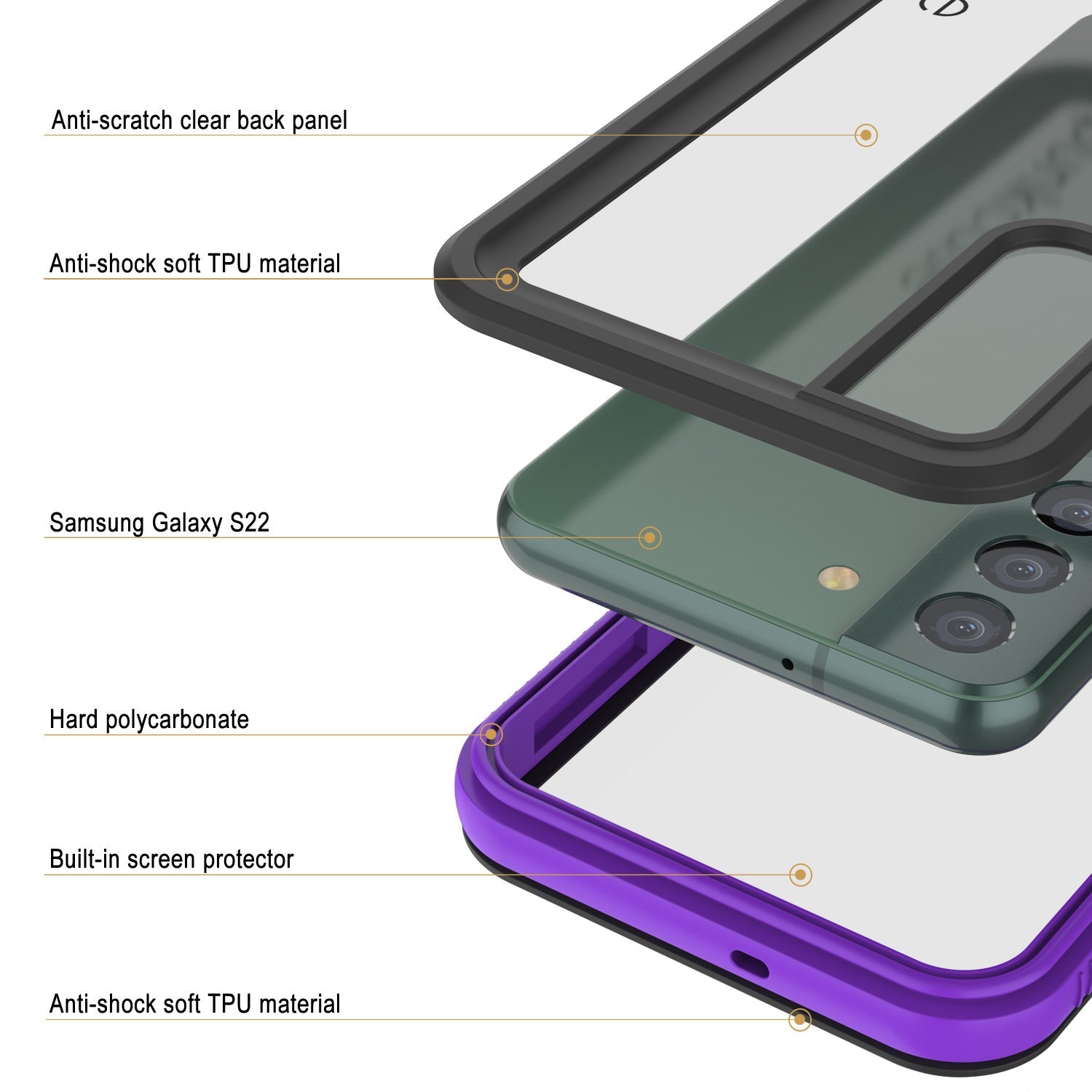 Galaxy S22 Waterproof Case PunkCase Ultimato Purple Thin 6.6ft Underwater IP68 Shock/Snow Proof [Purple]