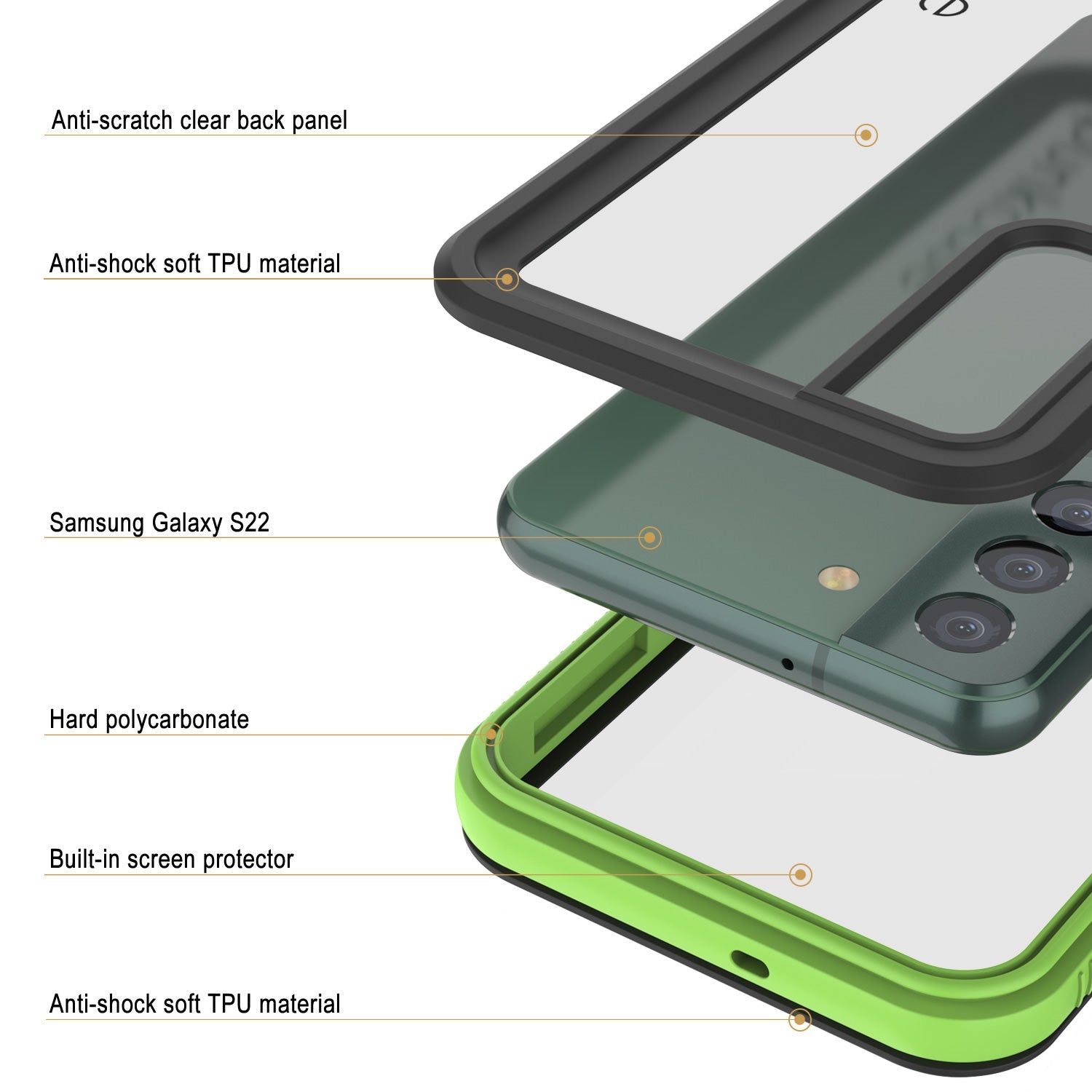 Galaxy S22 Waterproof Case PunkCase Ultimato Light Green Thin 6.6ft Underwater IP68 ShockProof [Green]