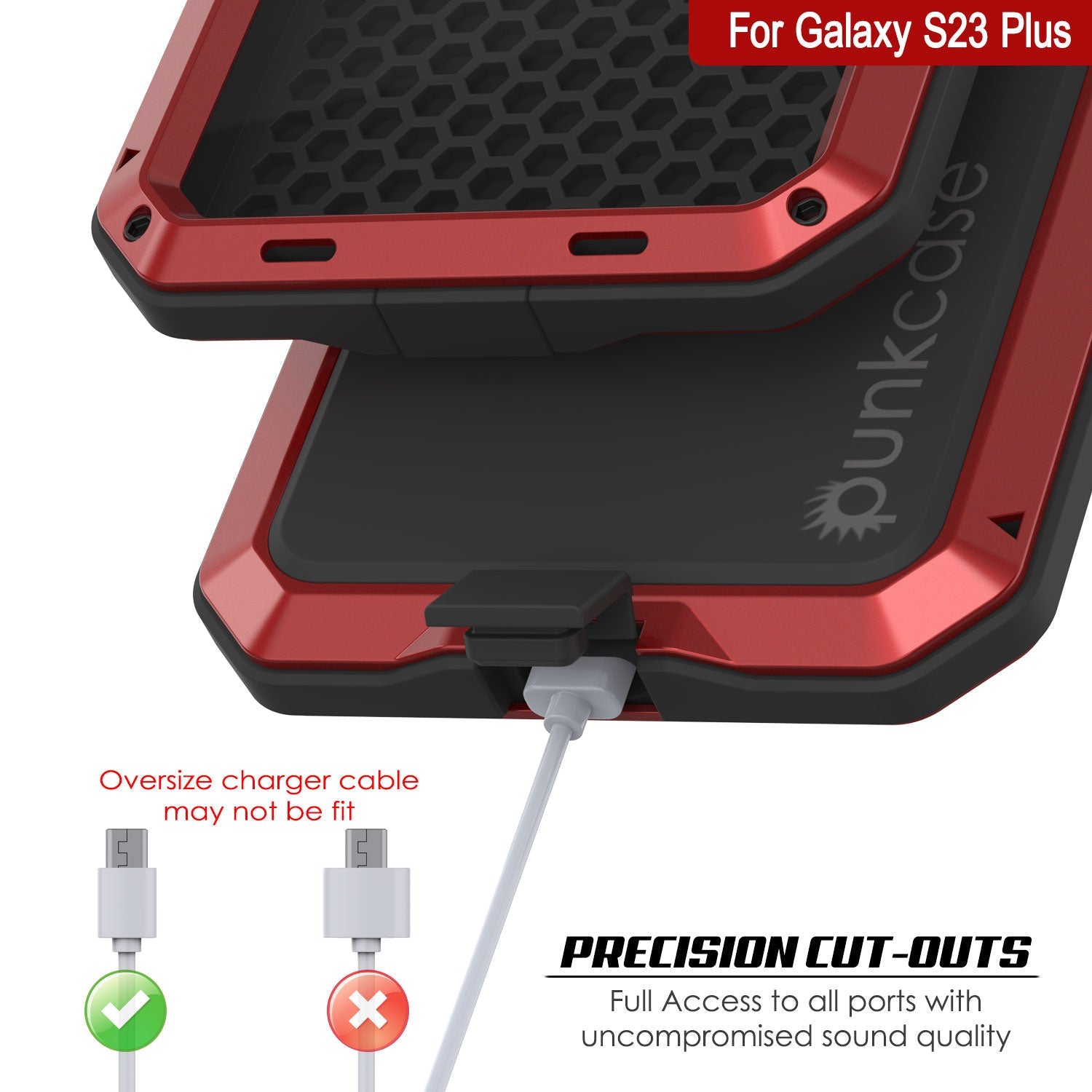 Galaxy S23+ Plus Metal Case, Heavy Duty Military Grade Armor Cover [shock proof] Full Body Hard [Red]