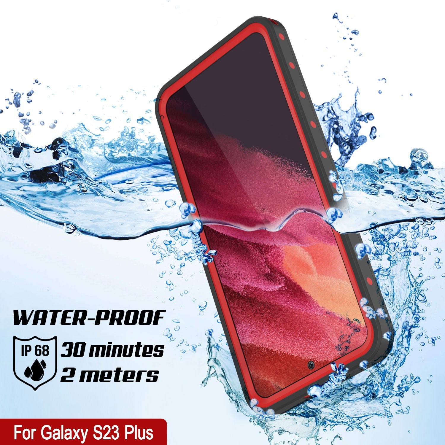 Galaxy S24+ Plus Waterproof Case PunkCase StudStar Red Thin 6.7ft Underwater IP68 Shock/Snow Proof