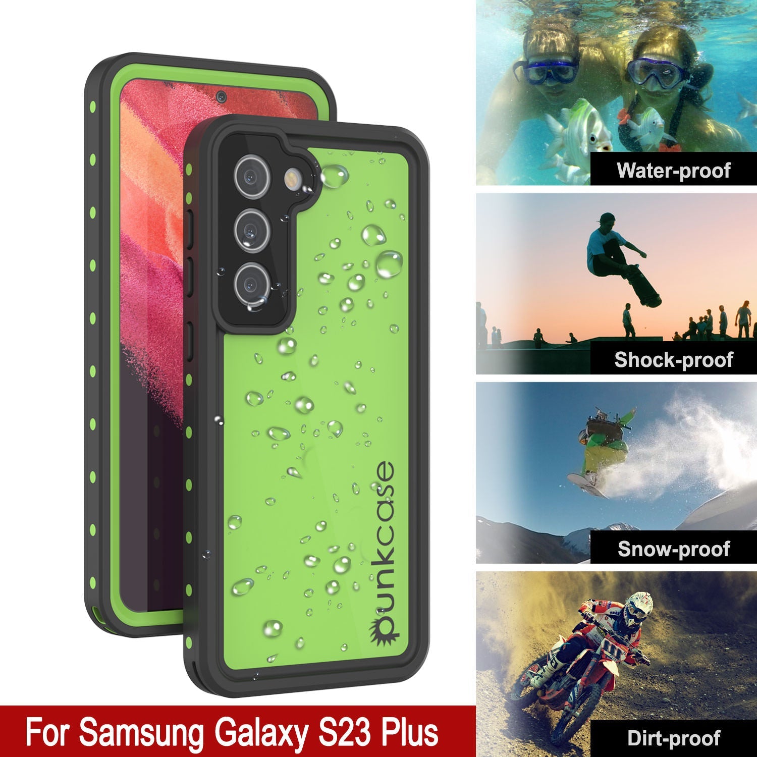 Galaxy S24+ Plus Waterproof Case PunkCase StudStar Light Green Thin 6.7ft Underwater IP68 ShockProof