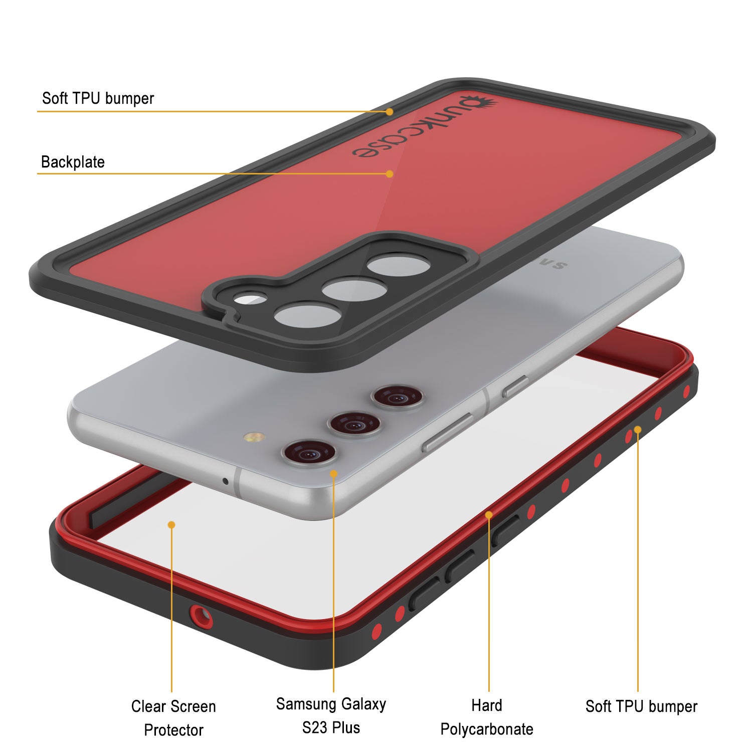 Galaxy S24+ Plus Waterproof Case PunkCase StudStar Red Thin 6.7ft Underwater IP68 Shock/Snow Proof