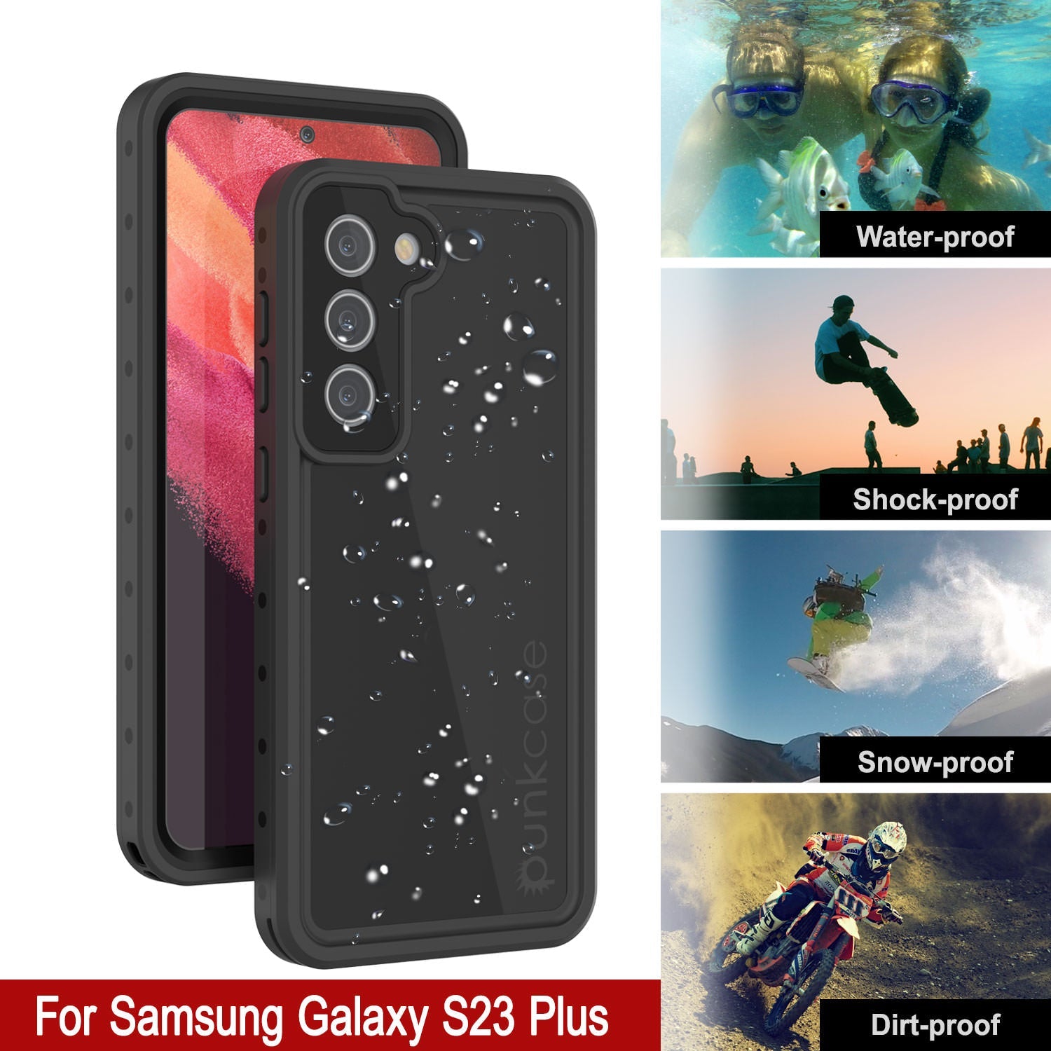 Galaxy S24+ Plus Waterproof Case PunkCase StudStar Black Thin 6.7ft Underwater IP68 Shock/Snow Proof