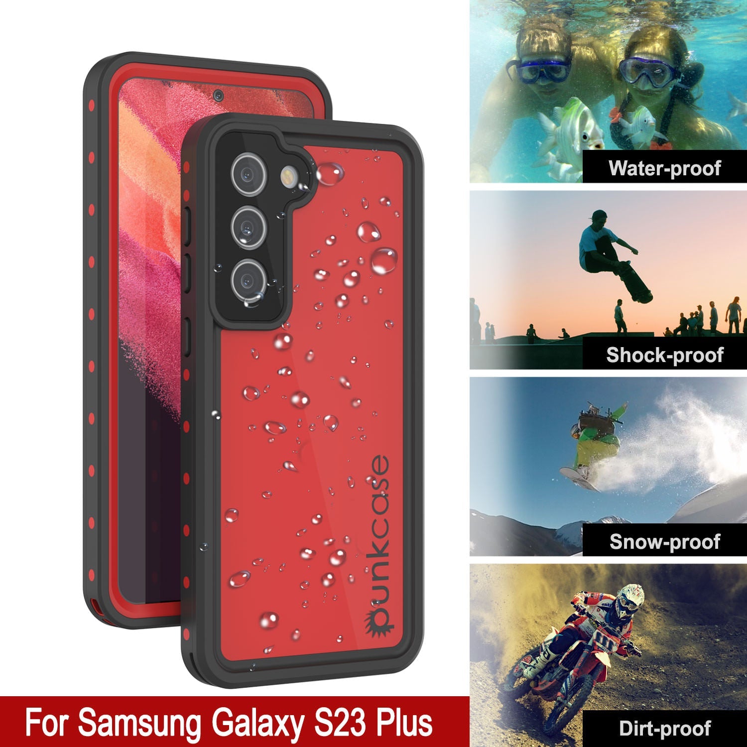 Galaxy S24+ Plus Waterproof Case PunkCase StudStar Red Thin 6.7ft Underwater IP68 Shock/Snow Proof