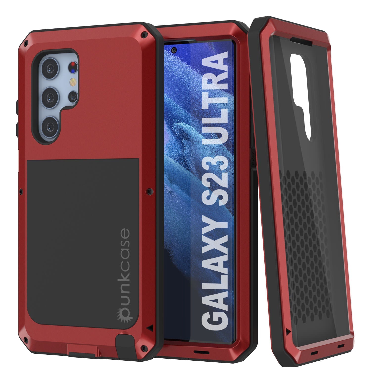 Galaxy S23 Ultra Metal Case, Heavy Duty Military Grade Armor Cover [shock proof] Full Body Hard [Red]
