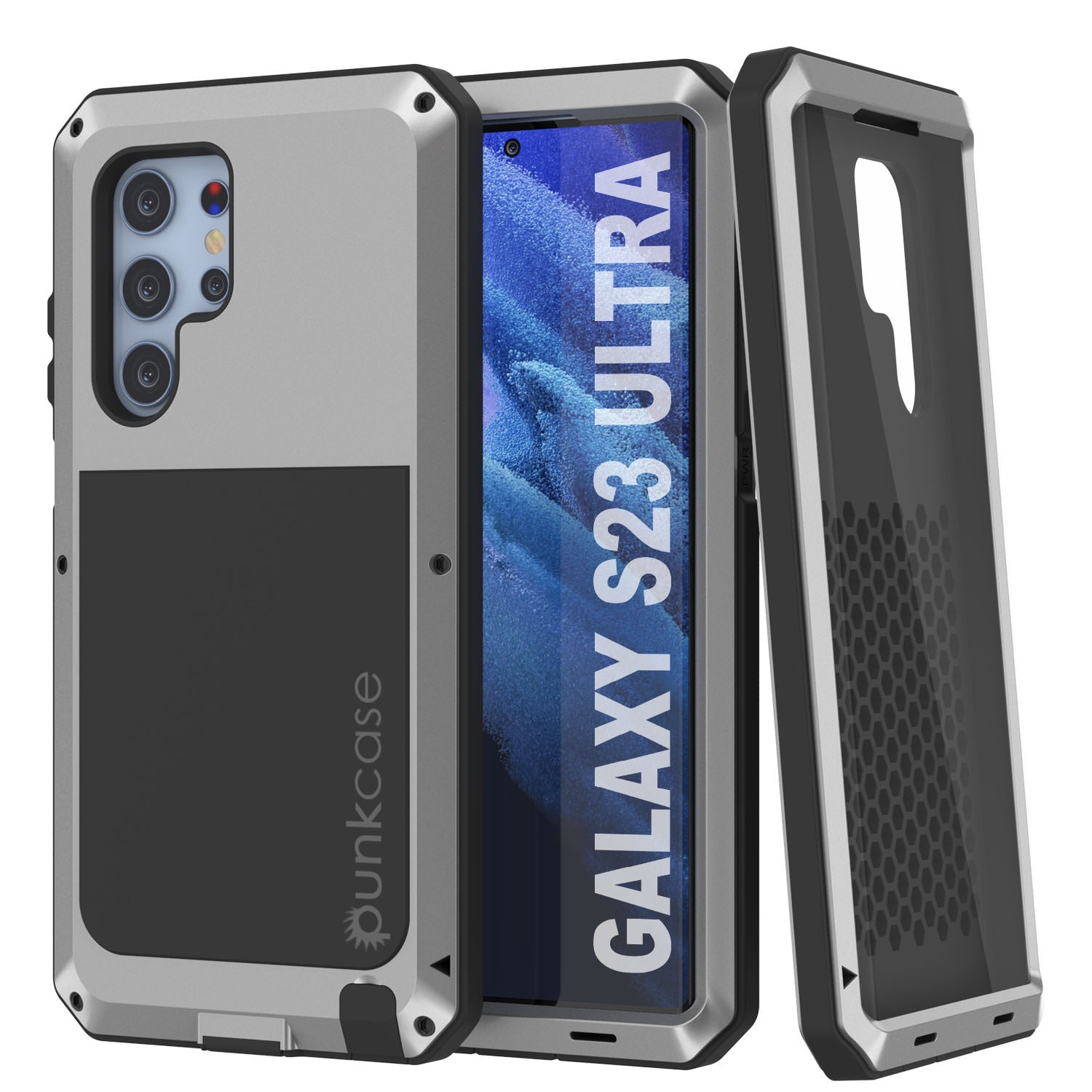 Galaxy S23 Ultra Metal Case, Heavy Duty Military Grade Armor Cover [shock proof] Full Body Hard [Silver]