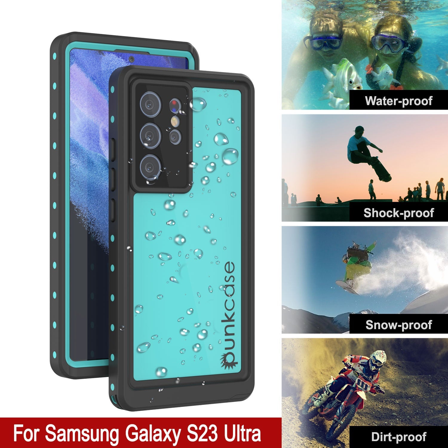 Galaxy S24 Ultra Waterproof Case PunkCase StudStar Teal Thin 6.6ft Underwater IP68 Shock/Snow Proof