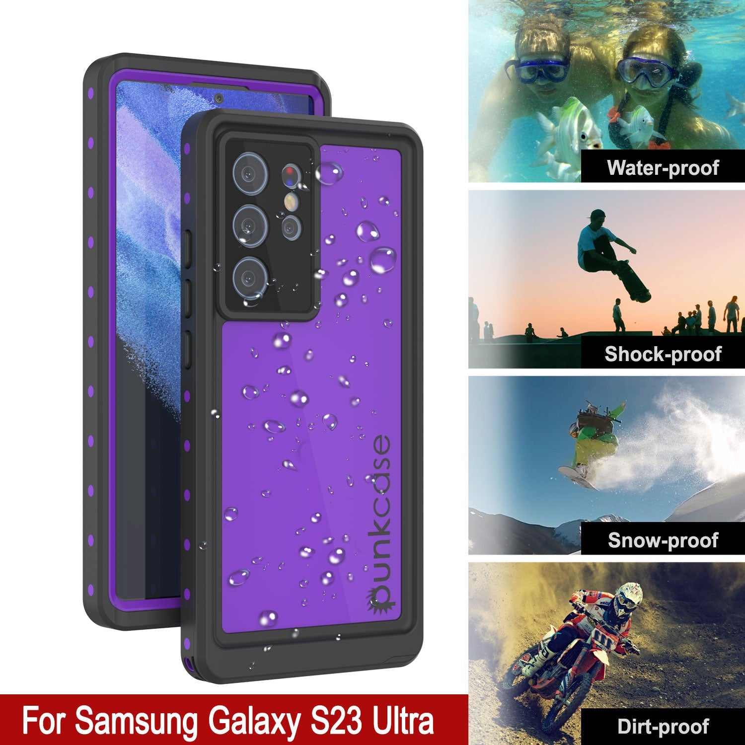 Galaxy S23 Ultra Waterproof Case PunkCase StudStar Purple Thin 6.6ft Underwater IP68 Shock/Snow Proof
