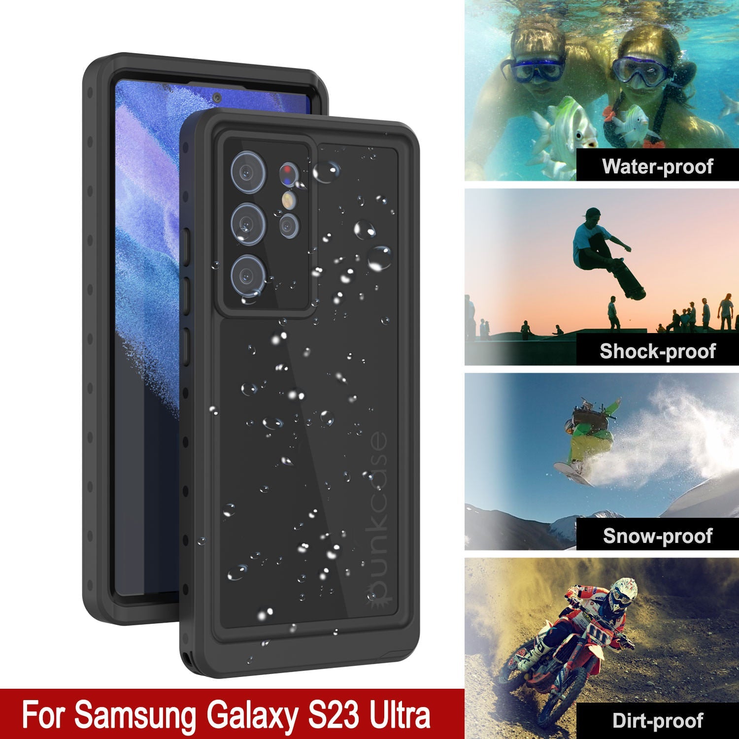 Galaxy S24 Ultra Waterproof Case PunkCase StudStar Black Thin 6.6ft Underwater IP68 Shock/Snow Proof