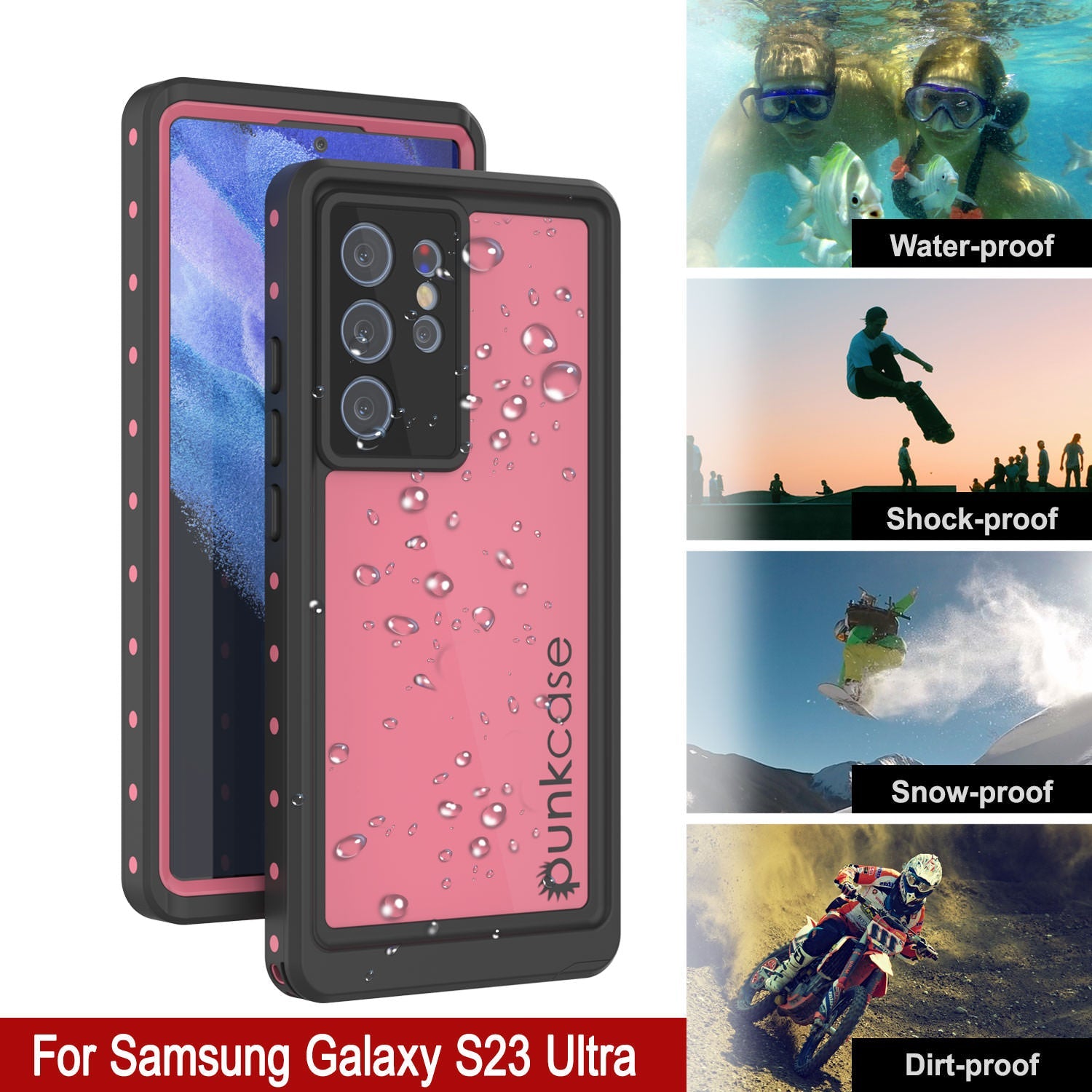 Galaxy S24 Ultra Waterproof Case PunkCase StudStar Pink Thin 6.6ft Underwater IP68 Shock/Snow Proof