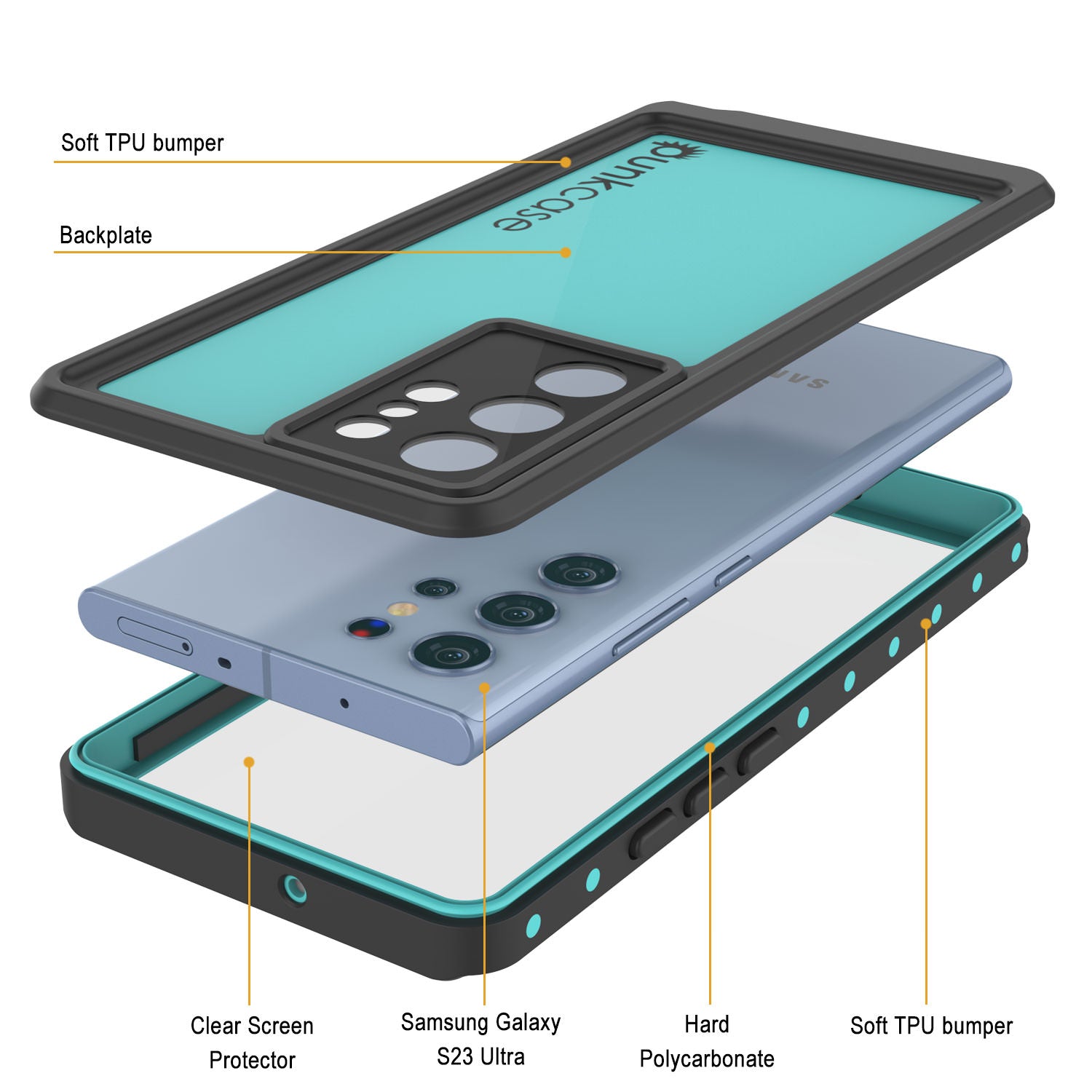 Galaxy S24 Ultra Waterproof Case PunkCase StudStar Teal Thin 6.6ft Underwater IP68 Shock/Snow Proof