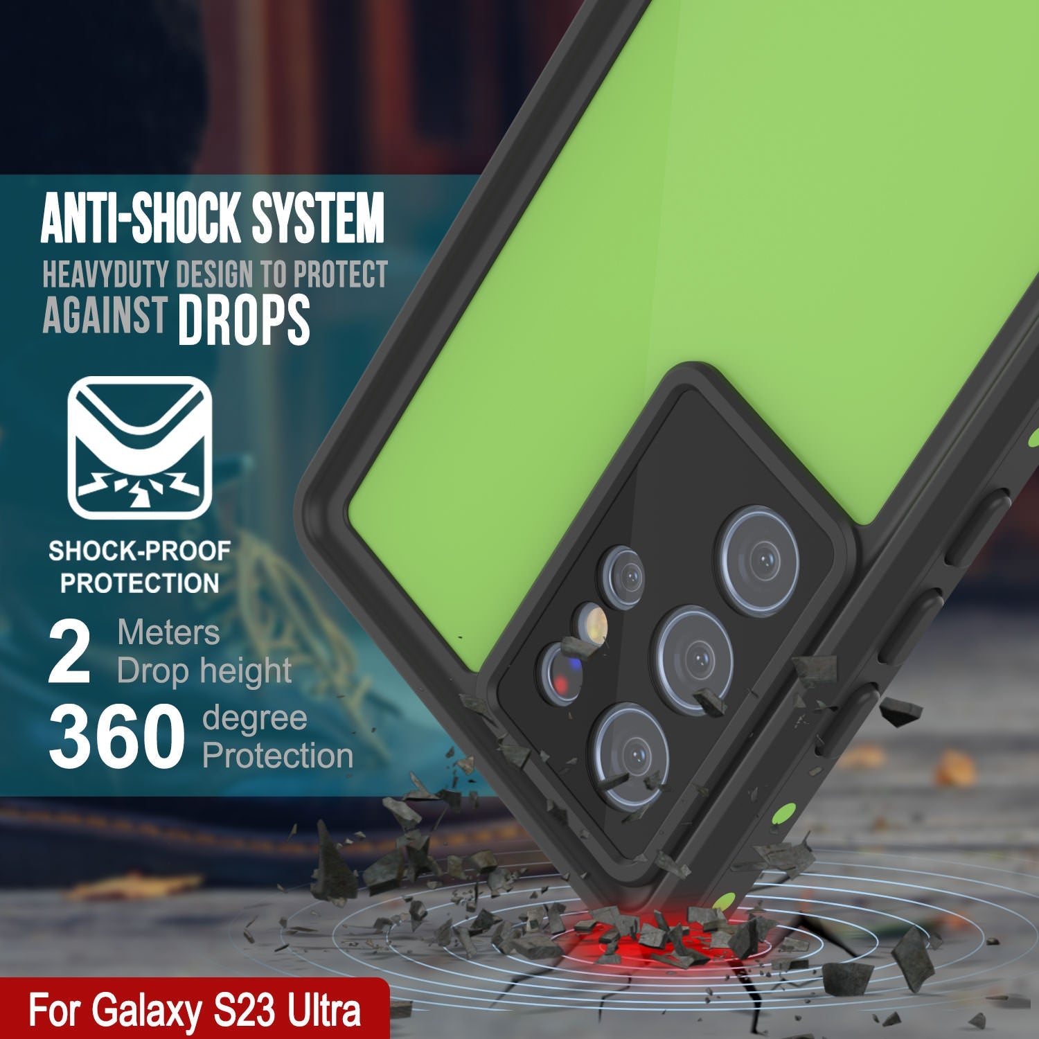 Galaxy S23 Ultra Waterproof Case PunkCase StudStar Light Green Thin 6.6ft Underwater IP68 ShockProof