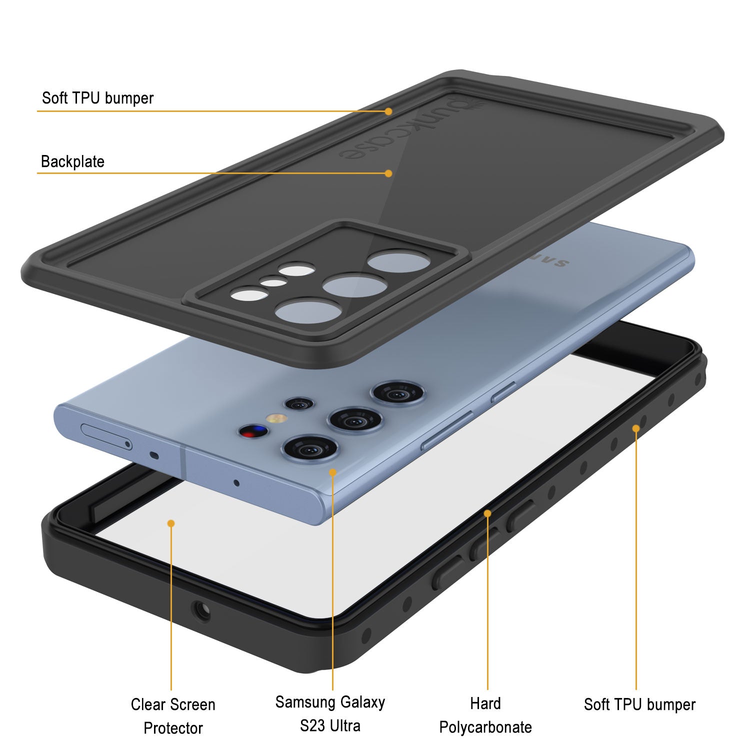 Galaxy S24 Ultra Waterproof Case PunkCase StudStar Black Thin 6.6ft Underwater IP68 Shock/Snow Proof