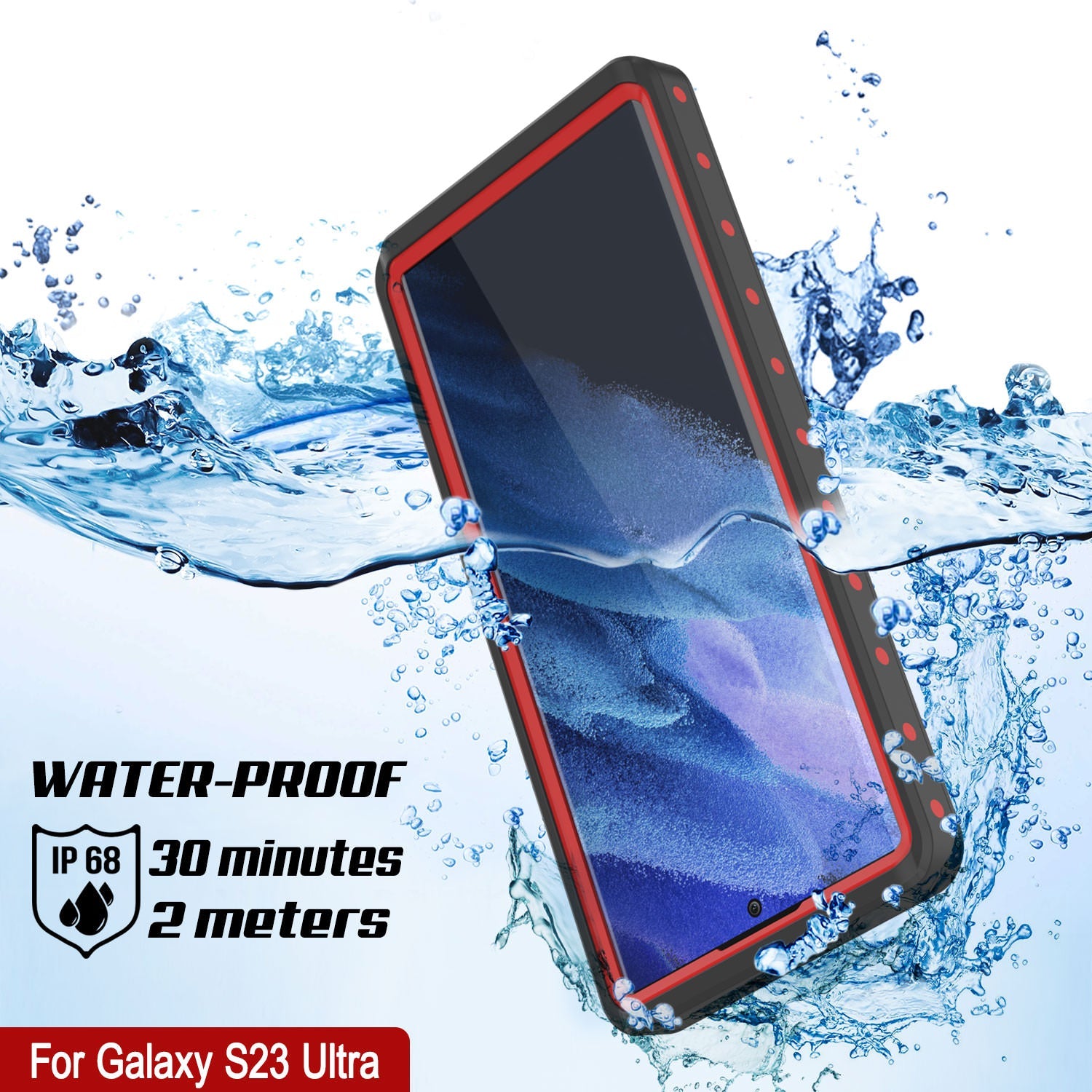 Galaxy S24 Ultra Waterproof Case PunkCase StudStar Red Thin 6.6ft Underwater IP68 Shock/Snow Proof