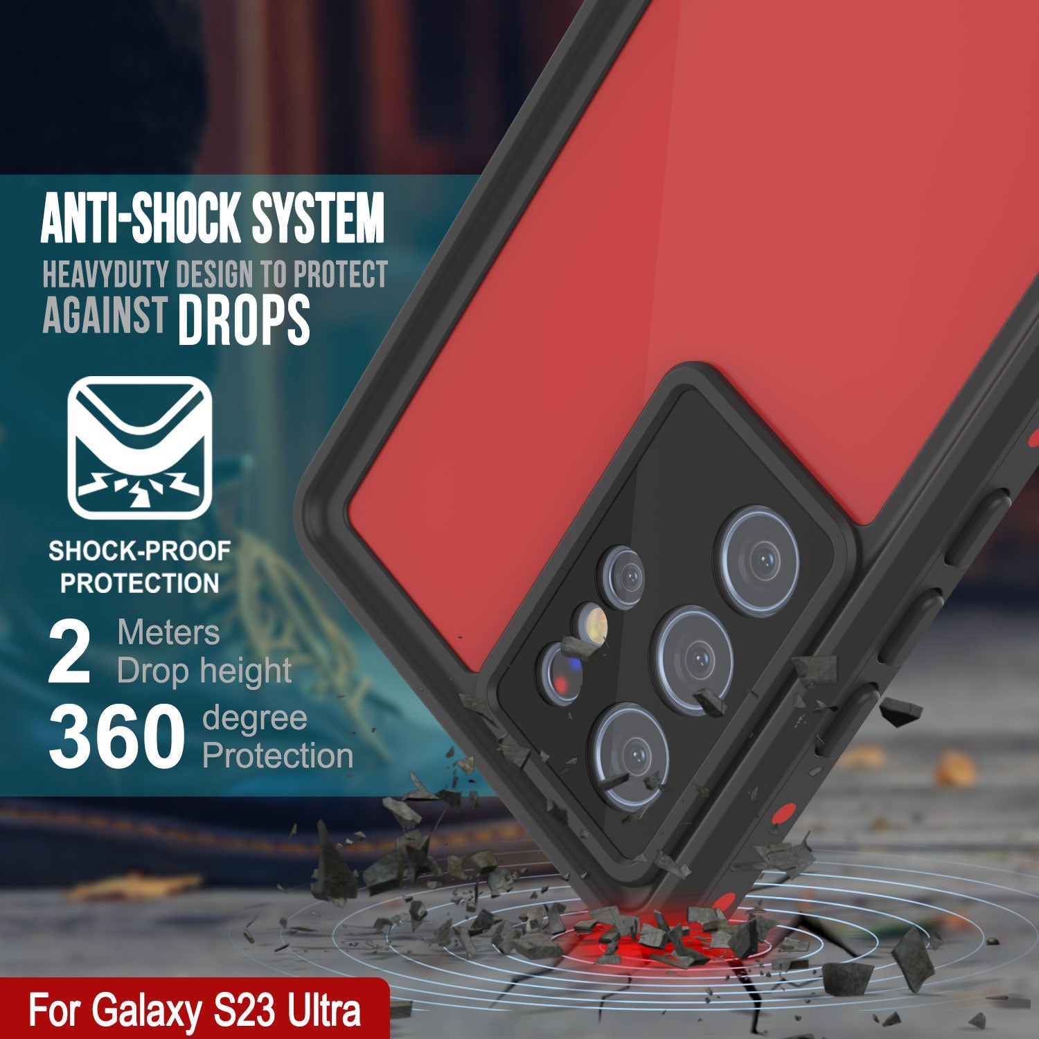 Galaxy S24 Ultra Waterproof Case PunkCase StudStar Red Thin 6.6ft Underwater IP68 Shock/Snow Proof