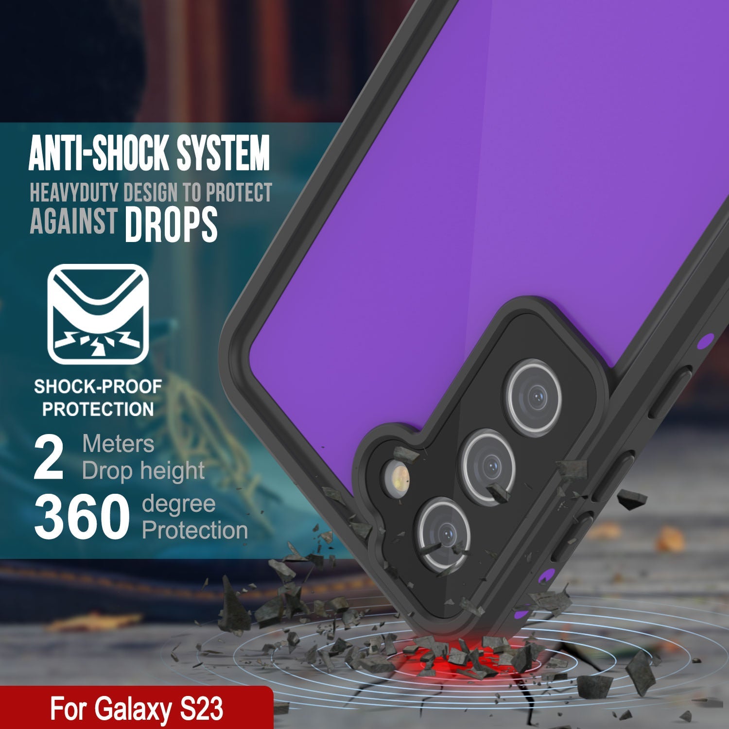 Galaxy S23 Waterproof Case PunkCase StudStar Purple Thin 6.6ft Underwater IP68 Shock/Snow Proof