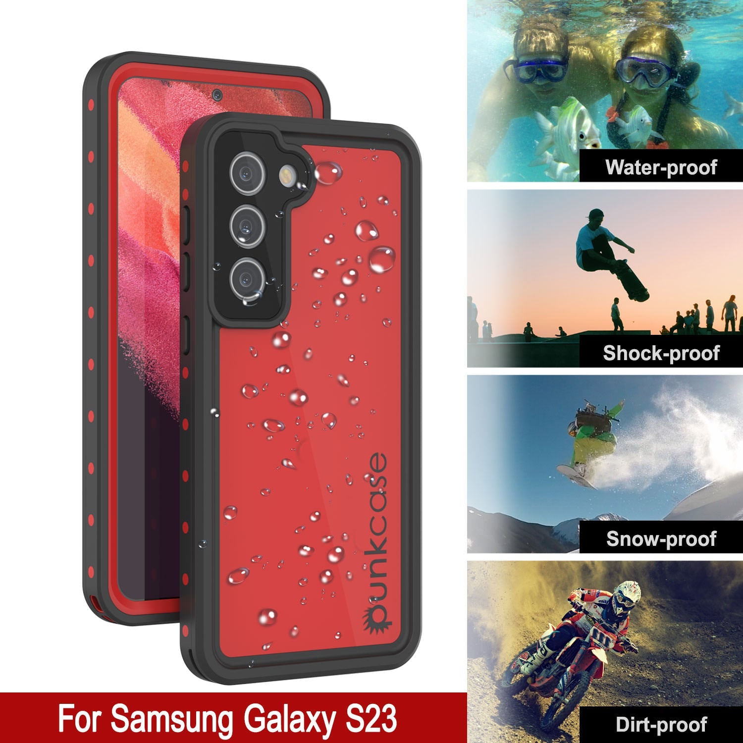 Galaxy S24 Waterproof Case PunkCase StudStar Red Thin 6.2ft Underwater IP68 Shock/Snow Proof