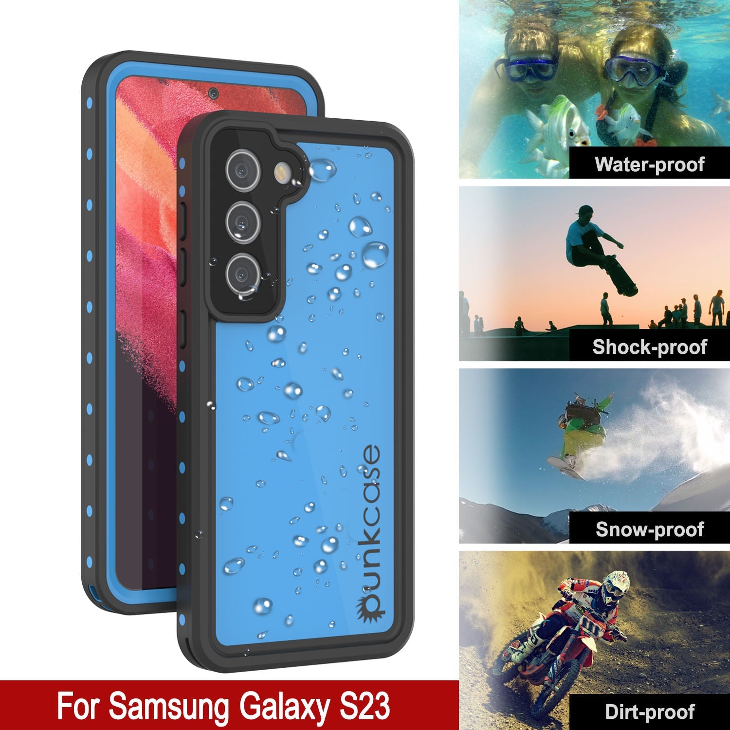 Galaxy S24 Waterproof Case PunkCase StudStar Light Blue Thin 6.2ft Underwater IP68 ShockProof