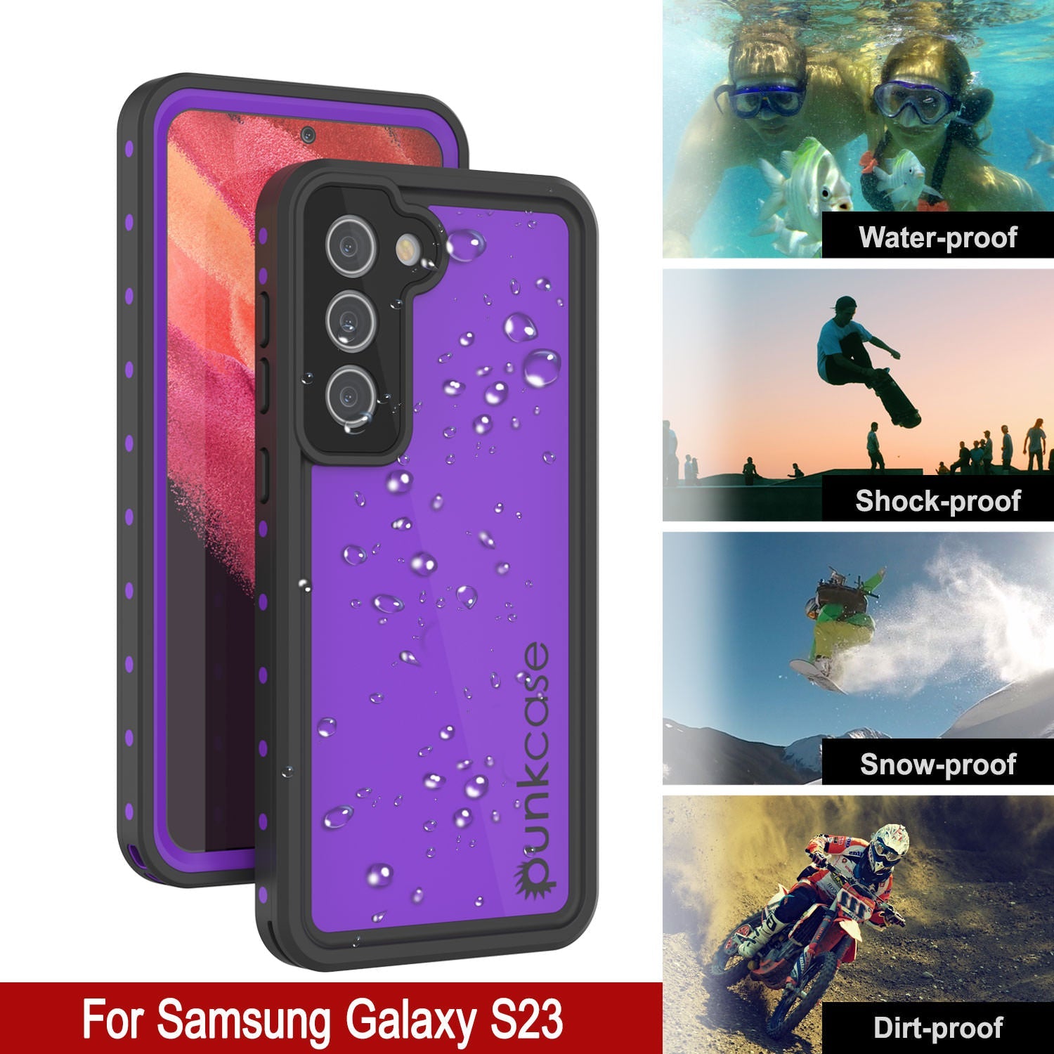 Galaxy S23 Waterproof Case PunkCase StudStar Purple Thin 6.6ft Underwater IP68 Shock/Snow Proof