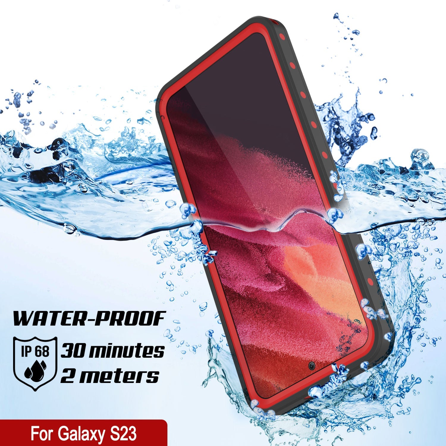 Galaxy S24 Waterproof Case PunkCase StudStar Red Thin 6.2ft Underwater IP68 Shock/Snow Proof