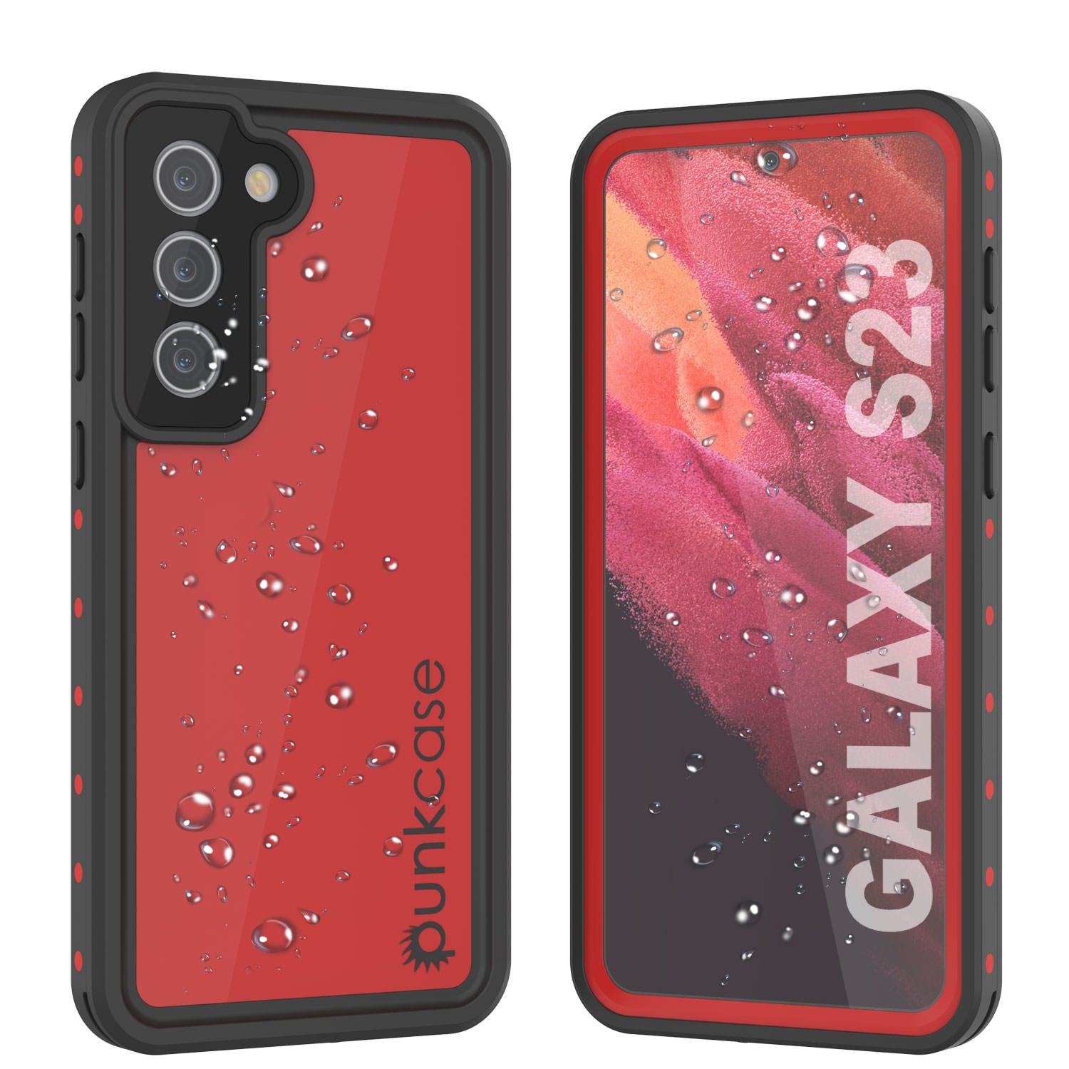 Galaxy S23 Waterproof Case PunkCase StudStar Red Thin 6.6ft Underwater IP68 Shock/Snow Proof