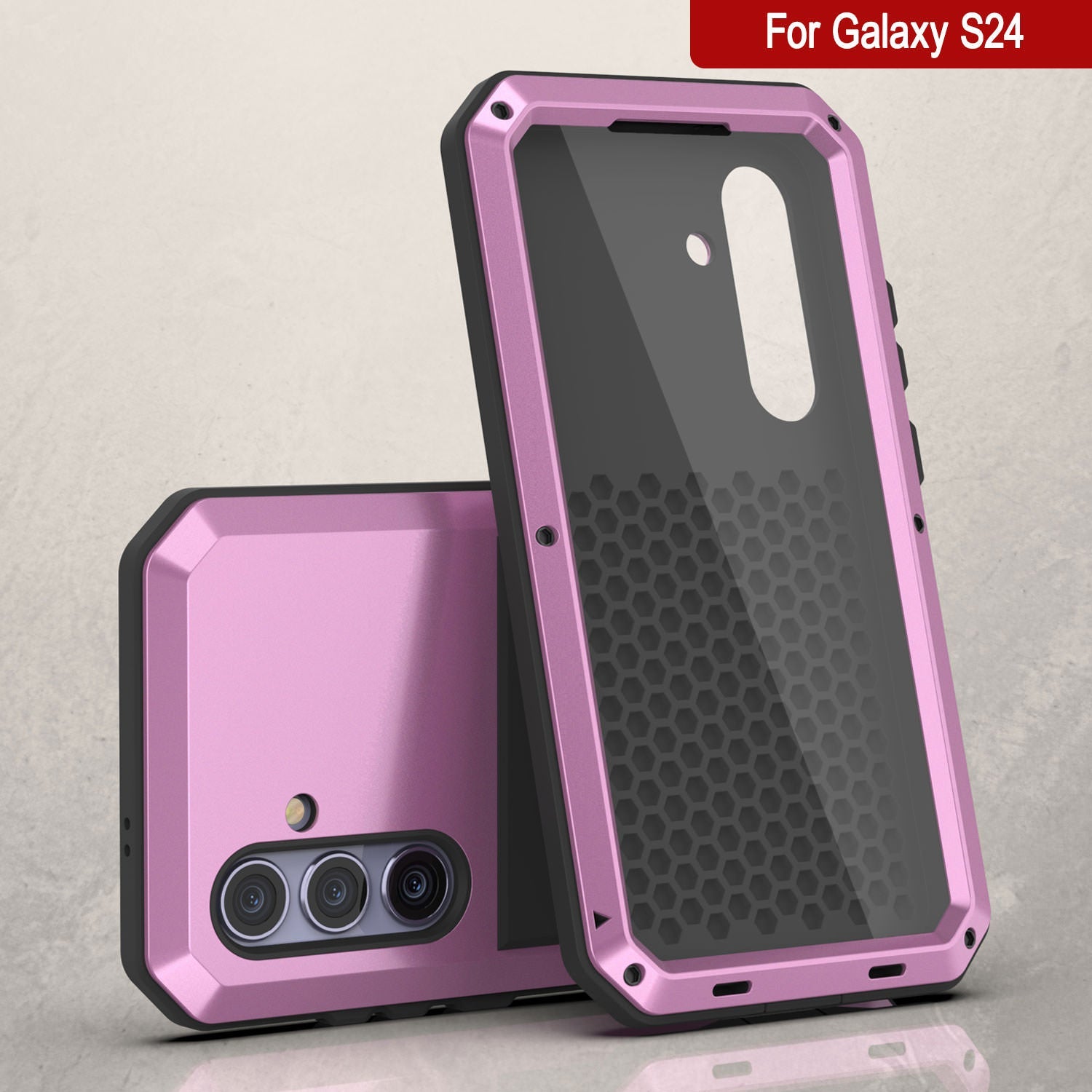 Galaxy S24 Metal Case, Heavy Duty Military Grade Armor Cover [shock proof] Full Body Hard [Pink]