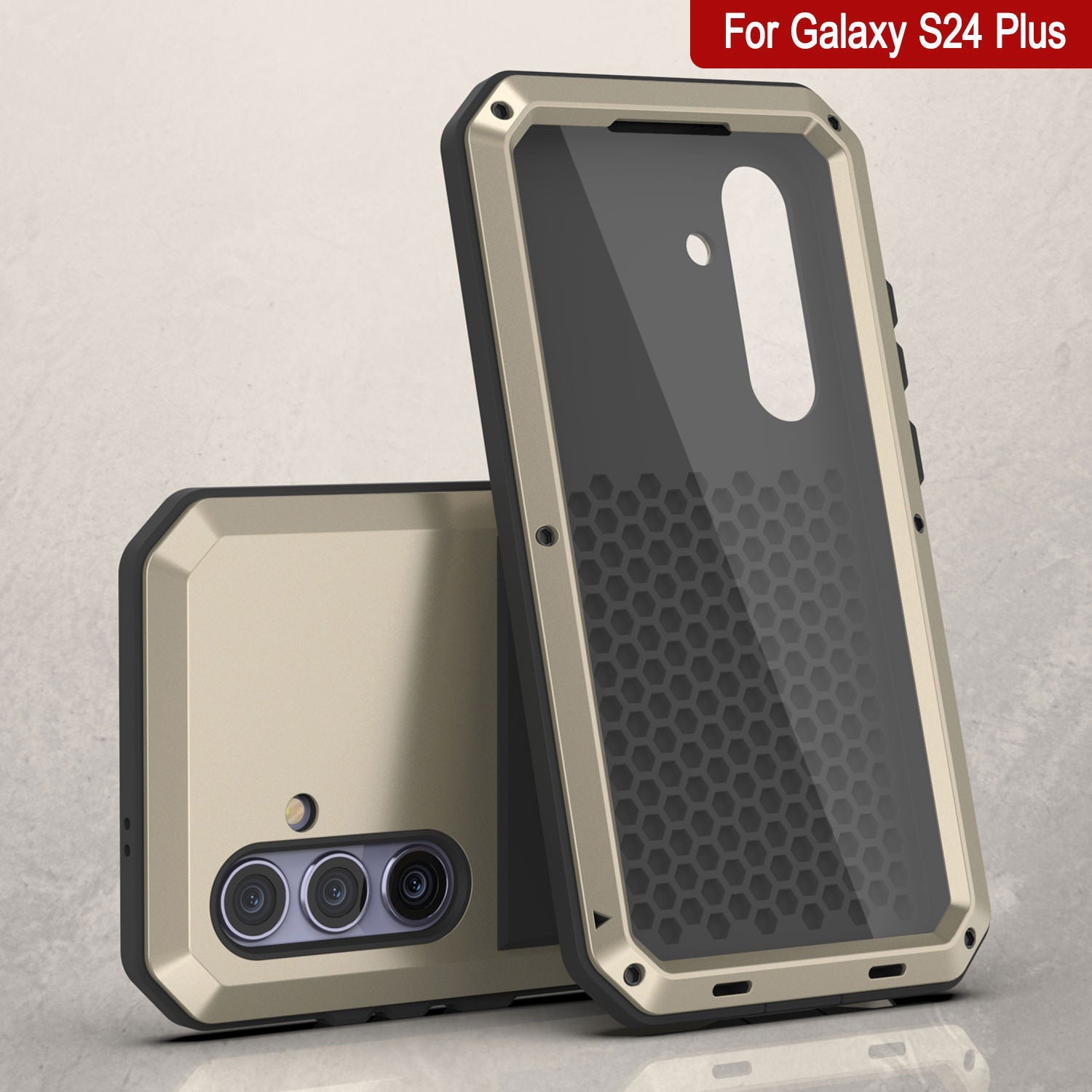 Galaxy S24 Plus Metal Case, Heavy Duty Military Grade Armor Cover [shock proof] Full Body Hard [Gold]