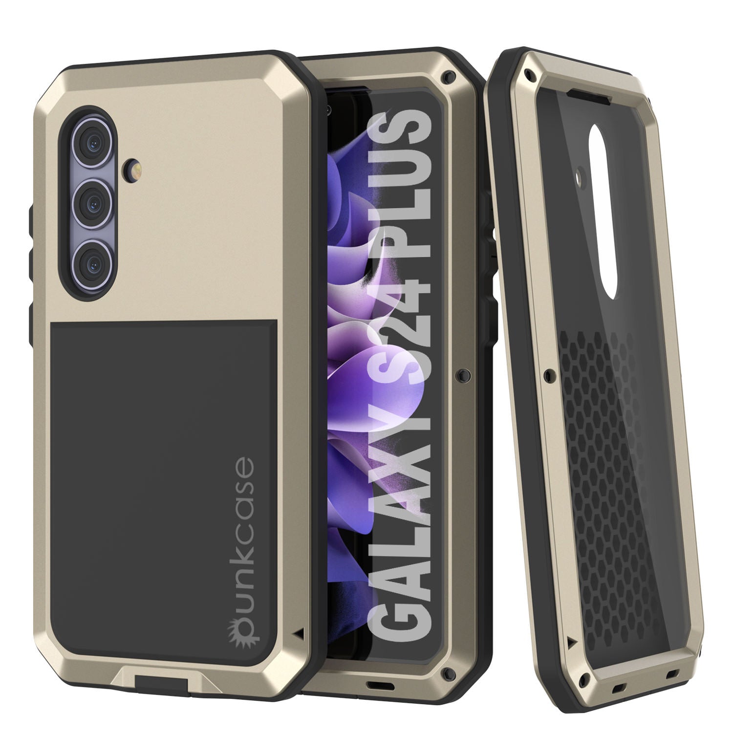 Galaxy S24 Plus Metal Case, Heavy Duty Military Grade Armor Cover [shock proof] Full Body Hard [Gold]