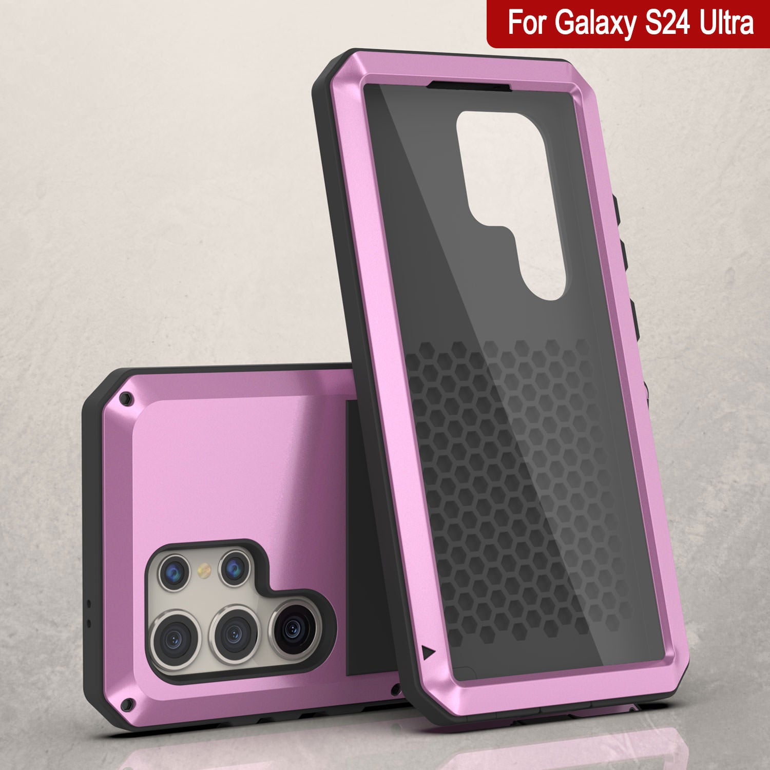 Galaxy S24 Ultra Metal Case, Heavy Duty Military Grade Armor Cover [shock proof] Full Body Hard [Pink]