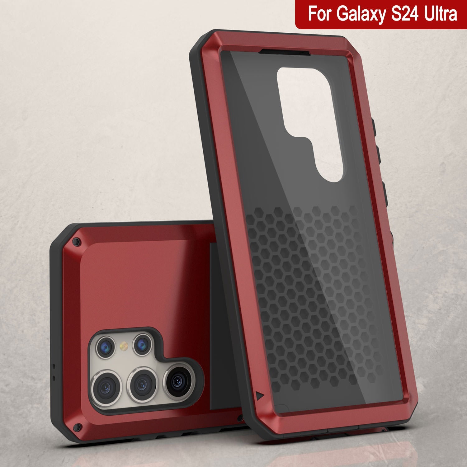 Galaxy S24 Ultra Metal Case, Heavy Duty Military Grade Armor Cover [shock proof] Full Body Hard [Red]