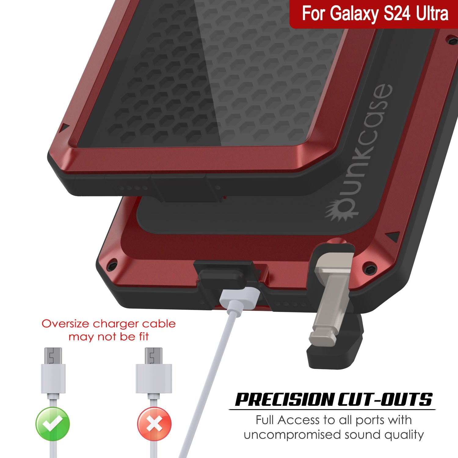 Galaxy S24 Ultra Metal Case, Heavy Duty Military Grade Armor Cover [shock proof] Full Body Hard [Red]