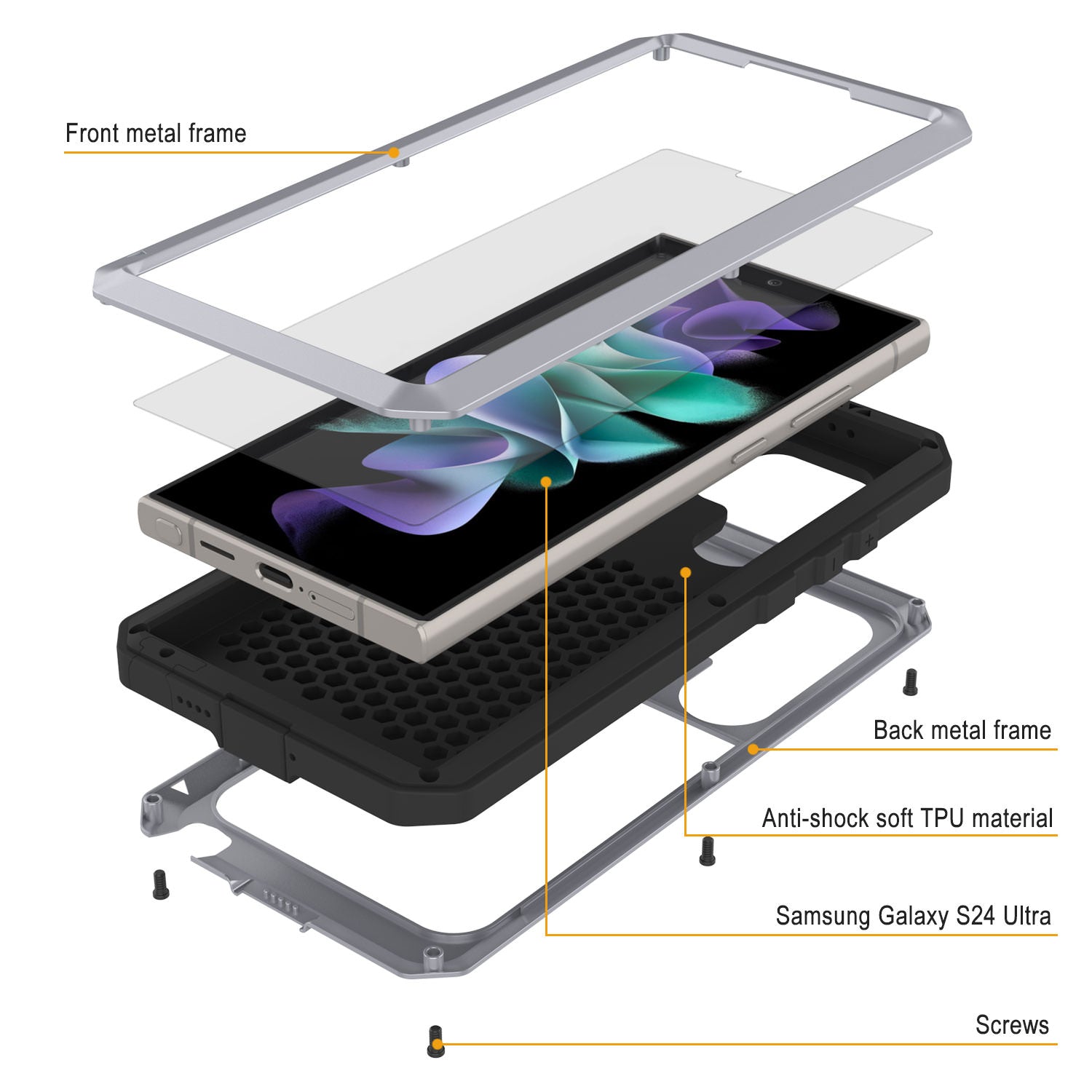 Galaxy S24 Ultra Metal Case, Heavy Duty Military Grade Armor Cover [shock proof] Full Body Hard [White]