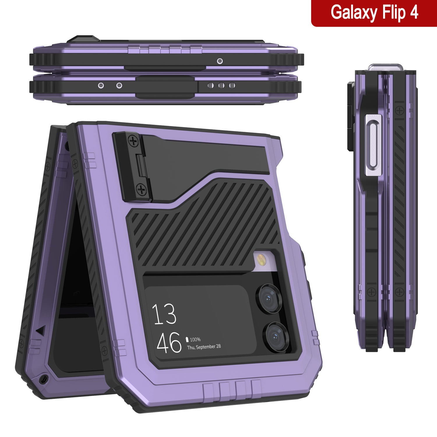 Galaxy Z Flip4 Metal Case, Heavy Duty Military Grade Armor Cover Full Body Hard [Purple]