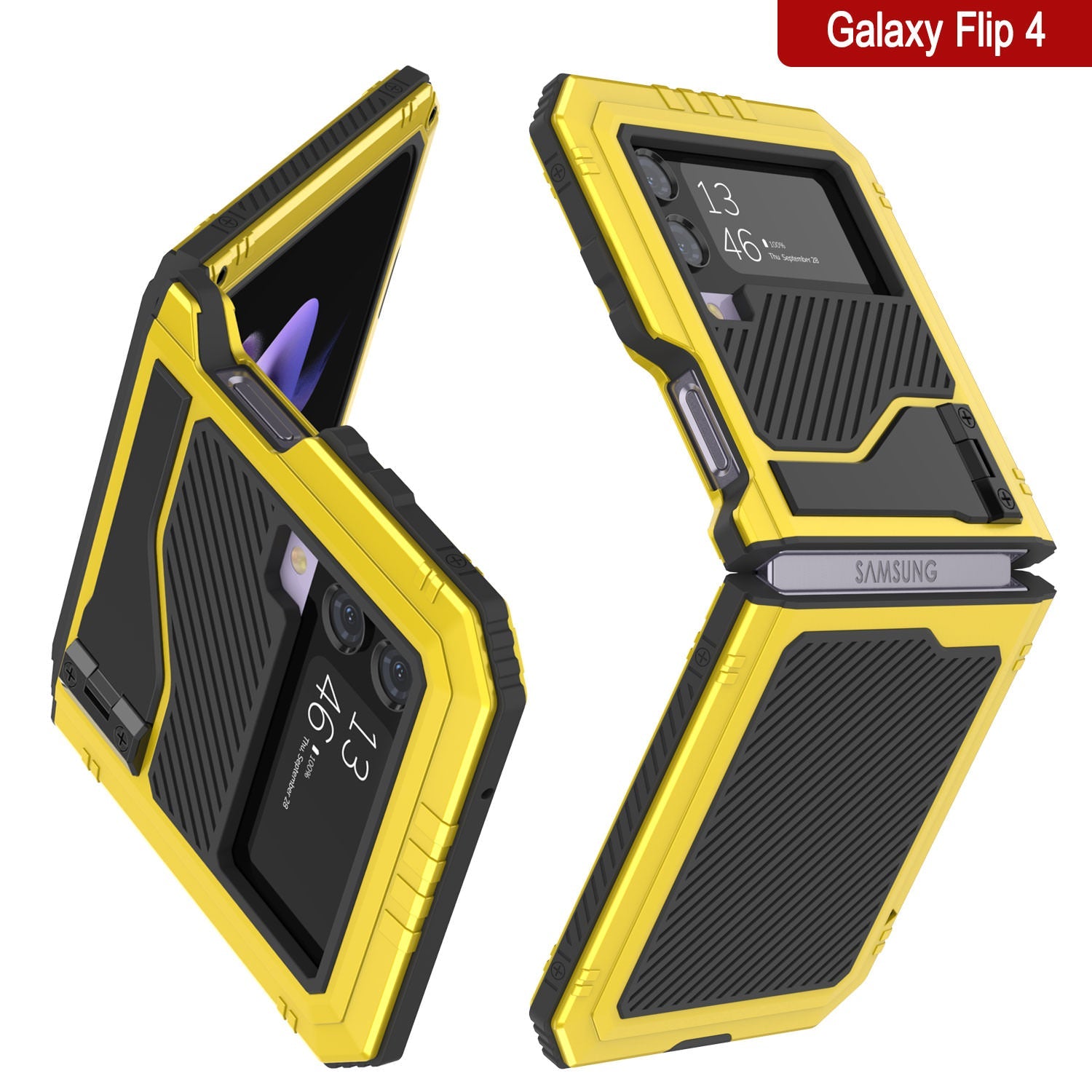 Galaxy Z Flip4 Metal Case, Heavy Duty Military Grade Armor Cover Full Body Hard [Neon]