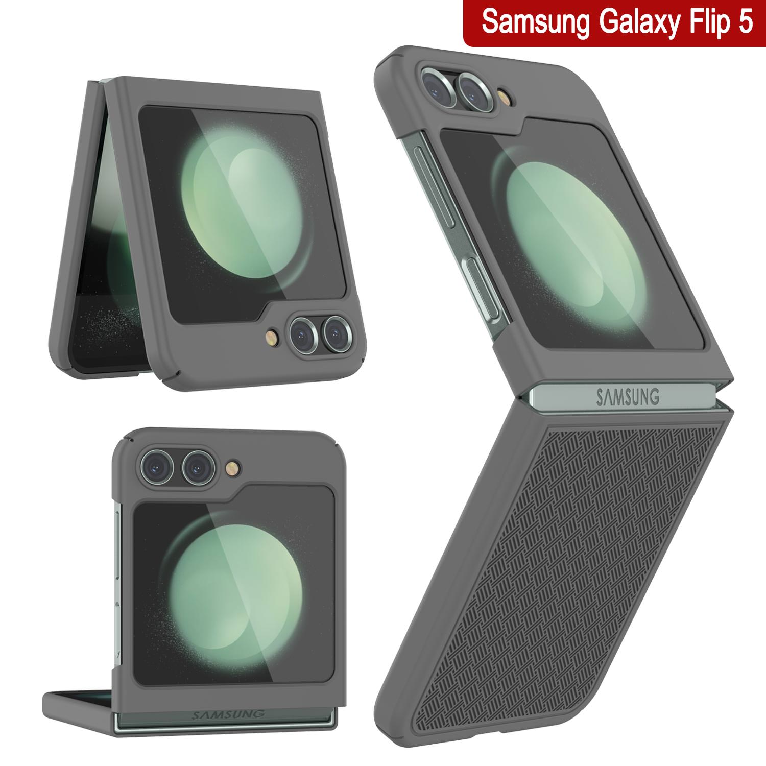 Galaxy Z Flip5 Case With Tempered Glass Screen Protector, Holster Belt Clip & Built-In Kickstand [Grey]