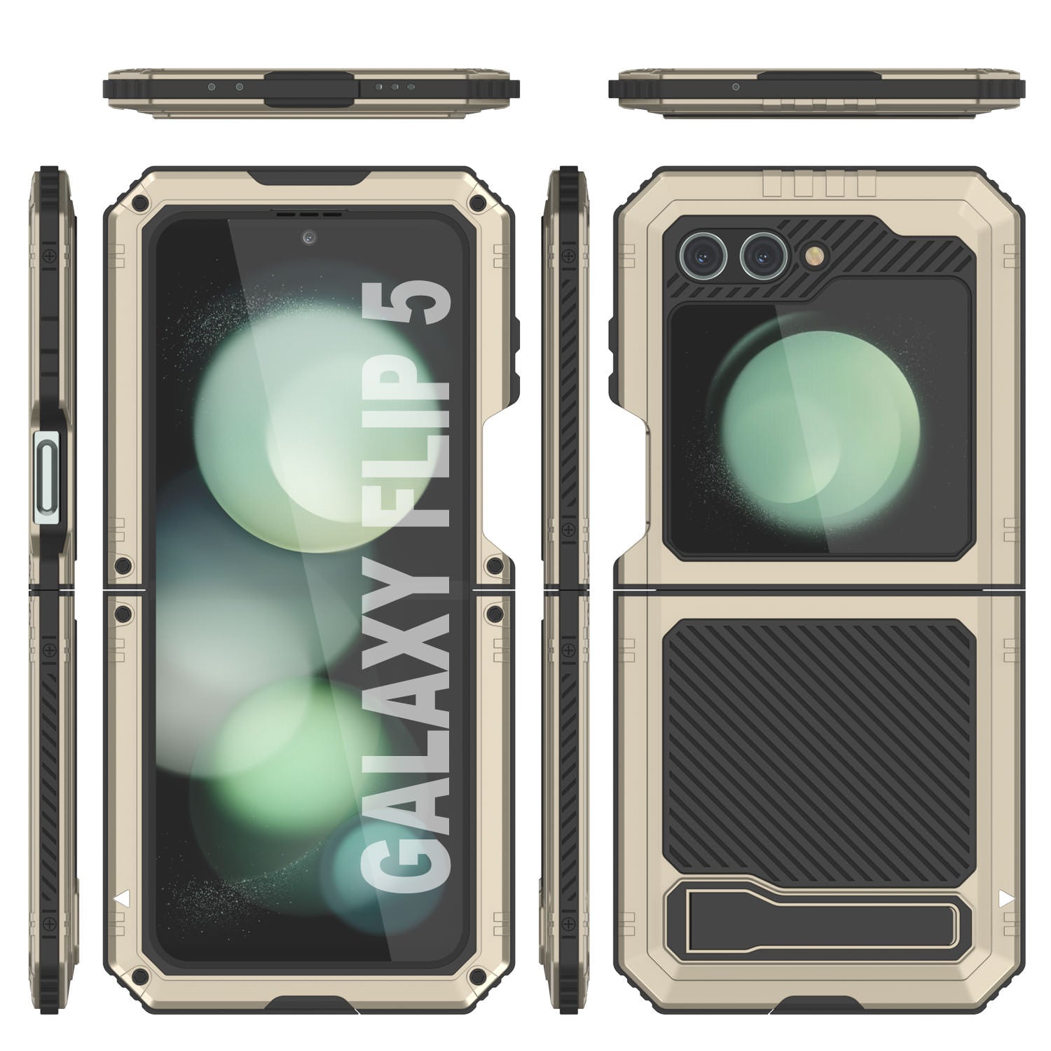 Galaxy Z Flip5 Metal Case, Heavy Duty Military Grade Armor Cover Full Body Hard [Gold]