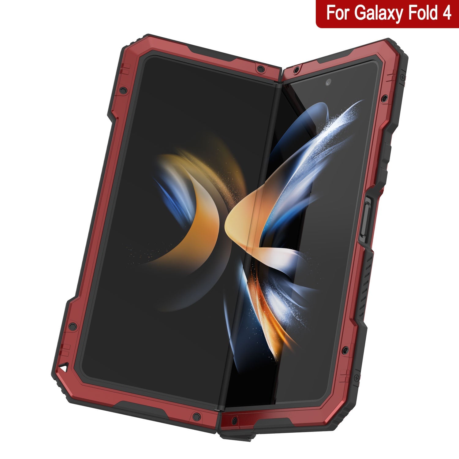 Galaxy Z Fold4 Metal Case, Heavy Duty Military Grade Armor Cover Full Body Hard [Red]