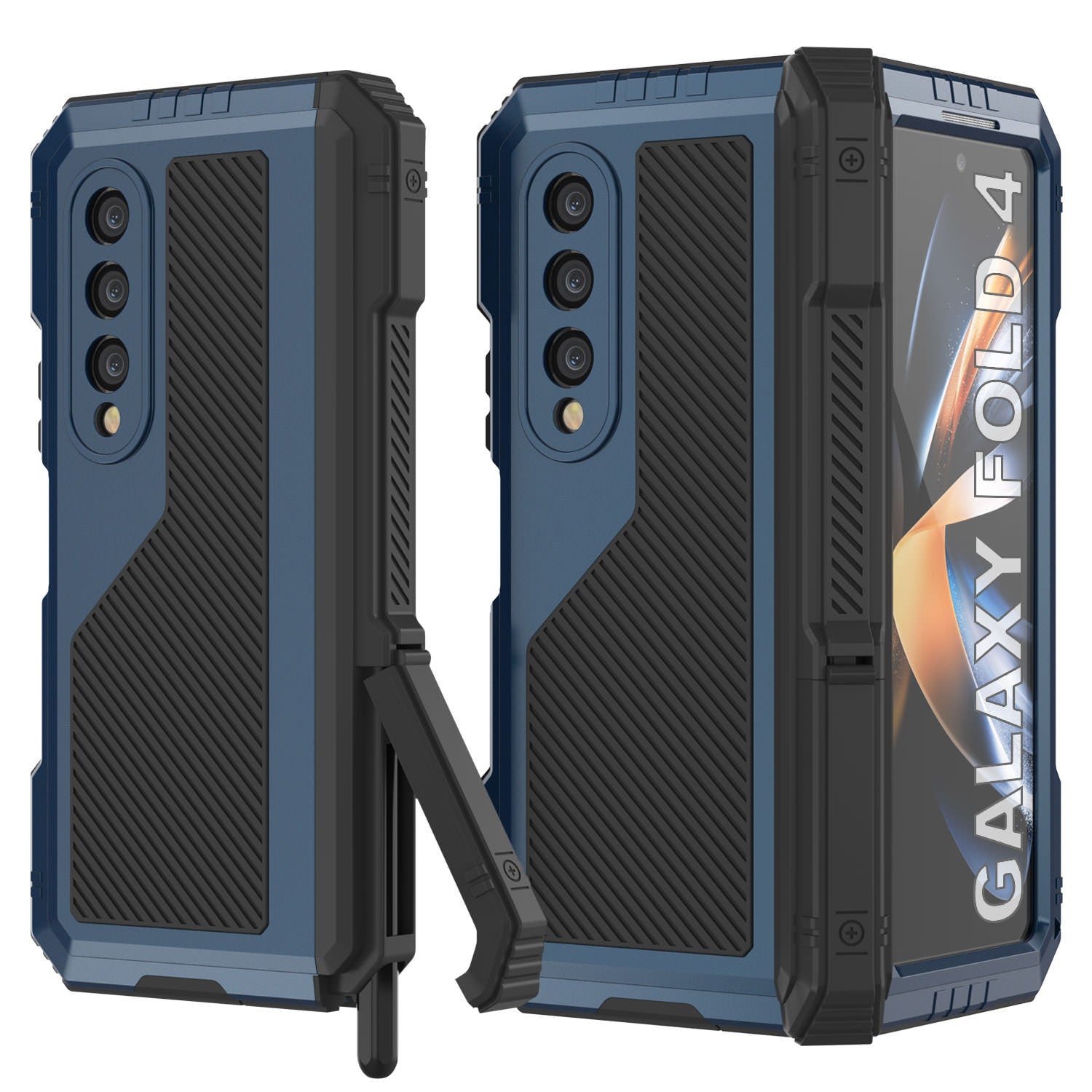 Galaxy Z Fold4 Metal Case, Heavy Duty Military Grade Armor Cover Full Body Hard [Blue]