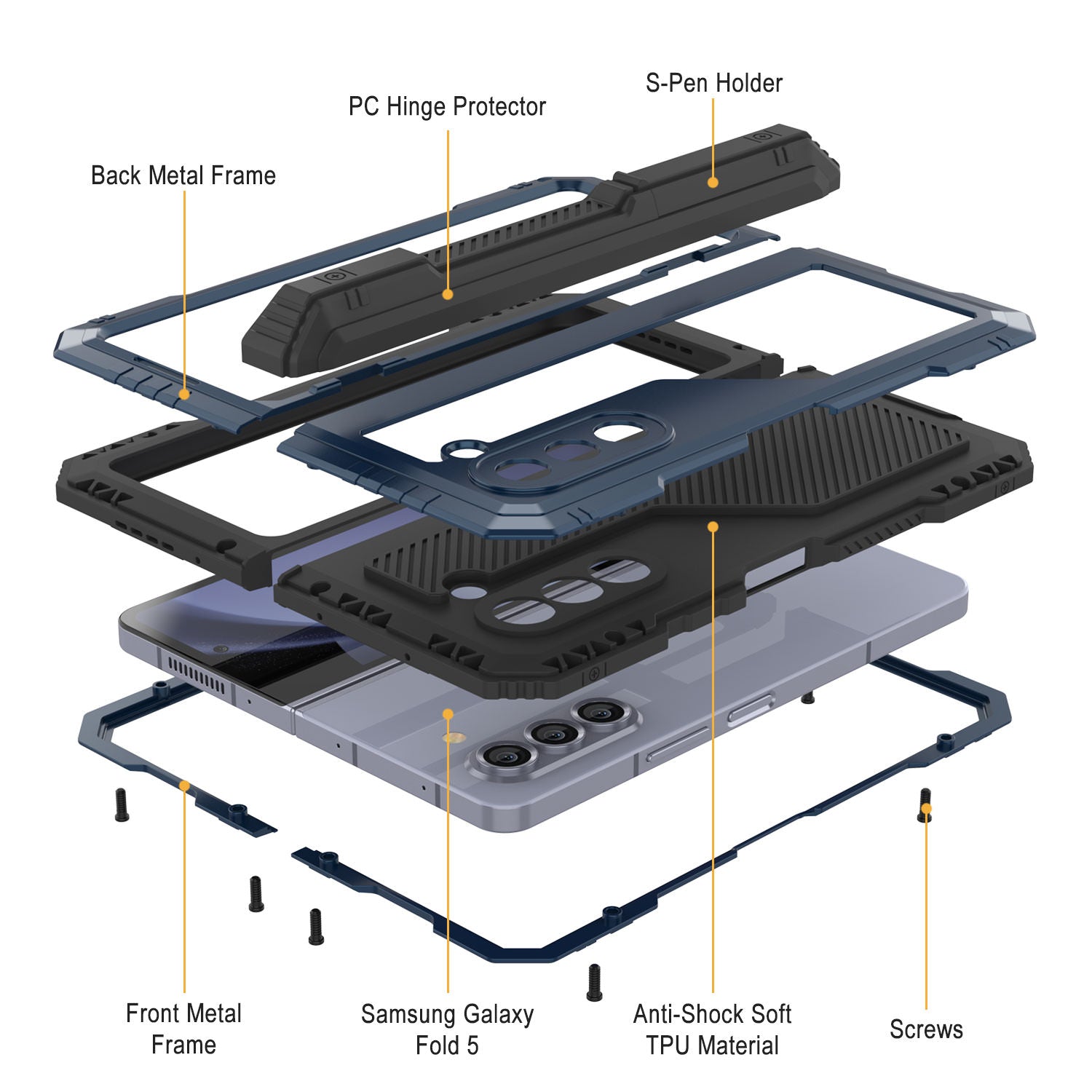 Galaxy Z Fold5 Metal Case, Heavy Duty Military Grade Armor Cover Full Body Hard [Blue]