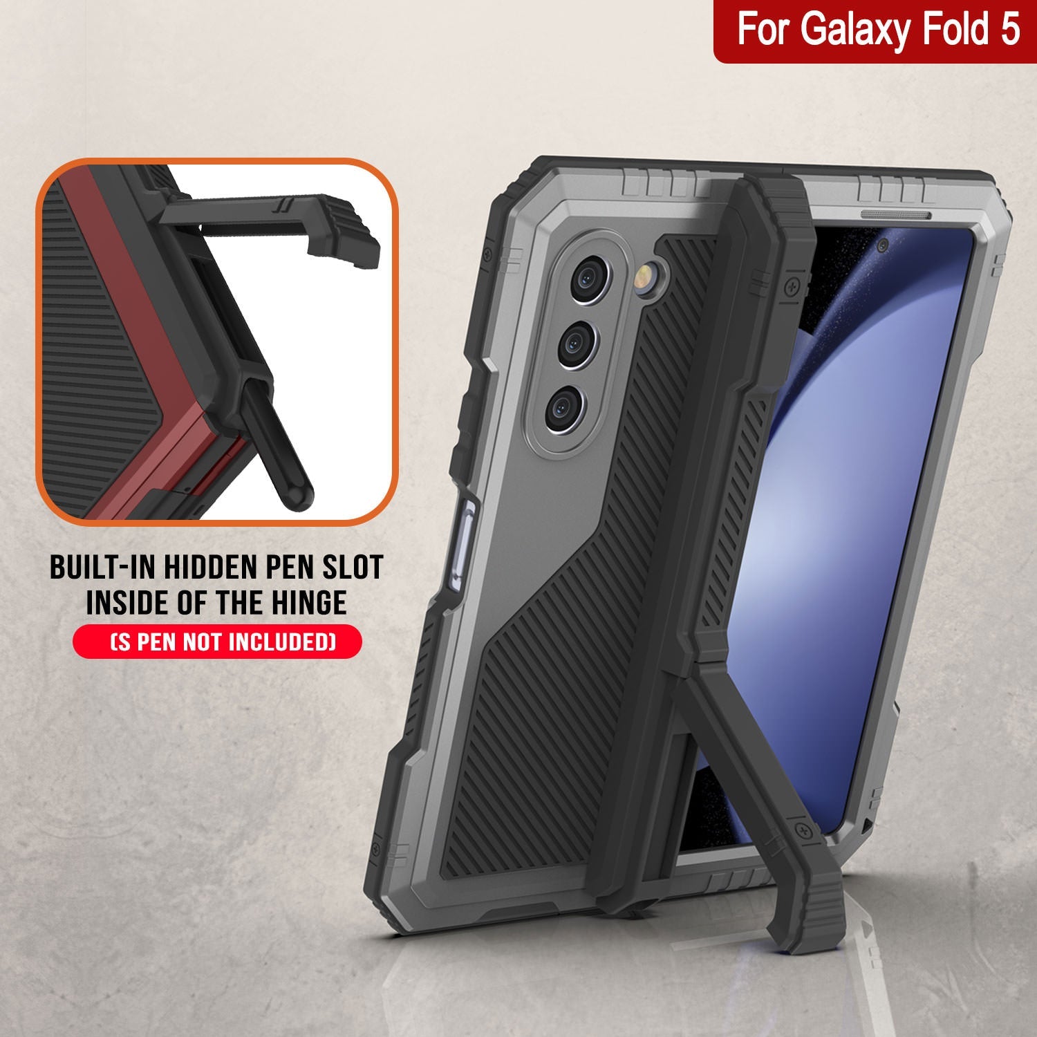 Galaxy Z Fold5 Metal Case, Heavy Duty Military Grade Armor Cover Full Body Hard [Silver]