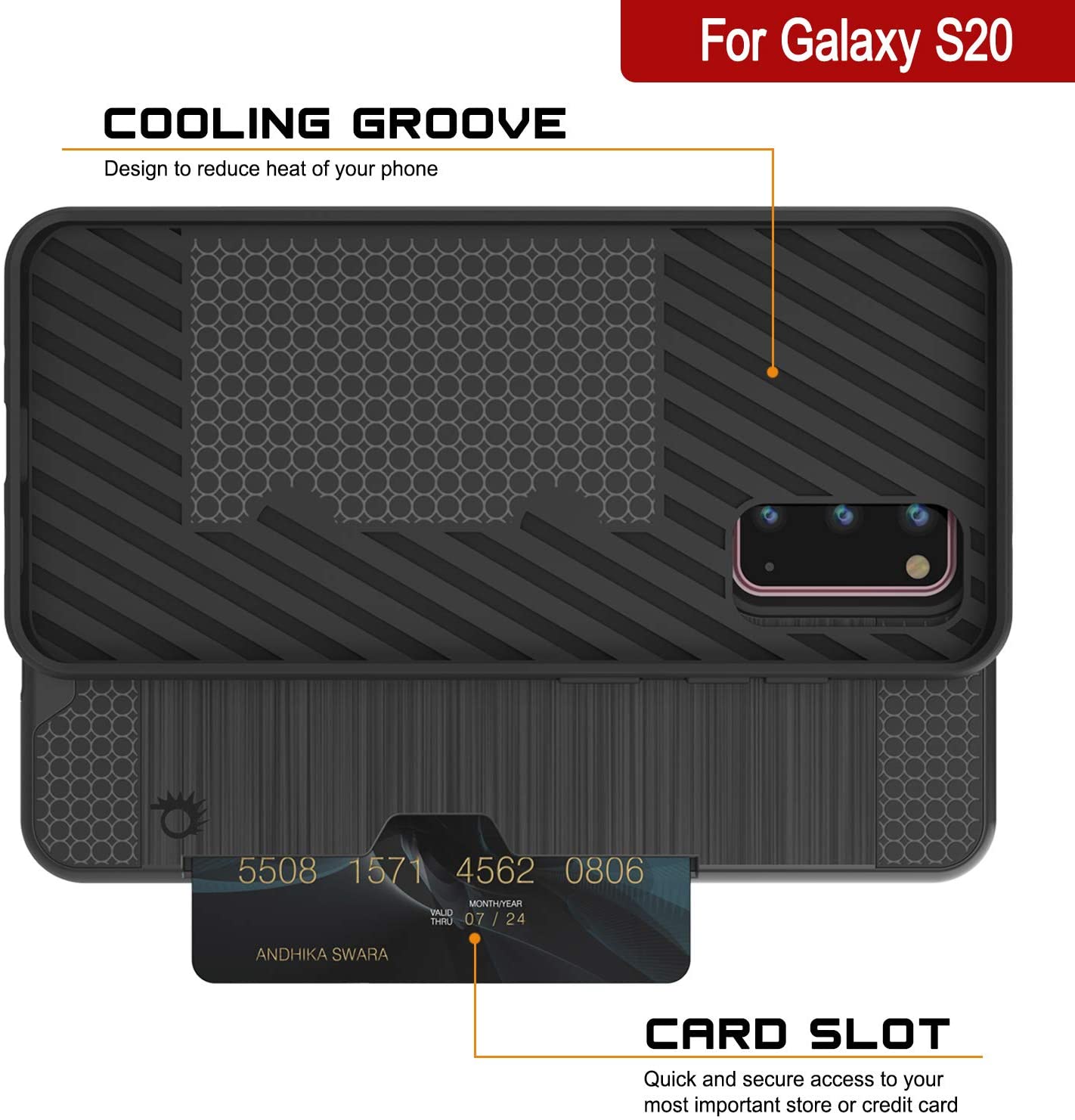Galaxy S20 Case, PUNKcase [SLOT Series] [Slim Fit] Dual-Layer Armor Cover w/Integrated Anti-Shock System, Credit Card Slot [Grey]
